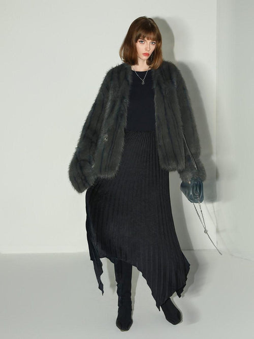 COCOBELLA Cozy Faux Fur Straight Fit Elegant Workwear Women Outerwear Jackets