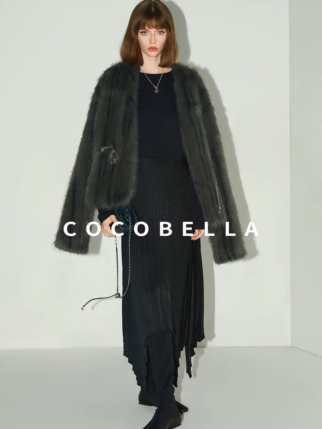 COCOBELLA Cozy Faux Fur Straight Fit Elegant Workwear Women Outerwear Jackets