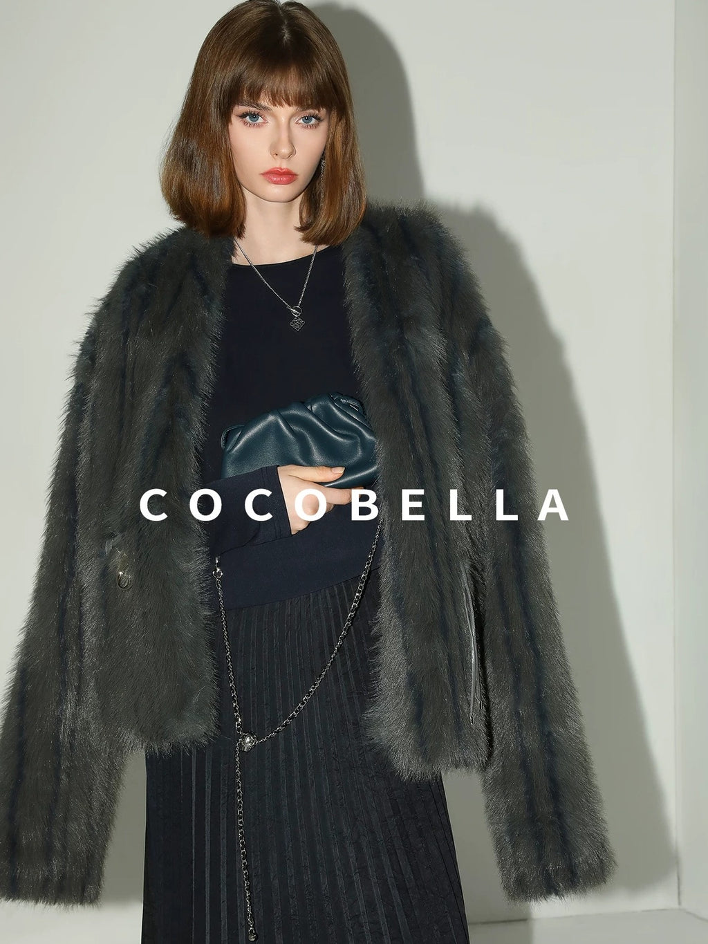 COCOBELLA Cozy Faux Fur Straight Fit Elegant Workwear Women Outerwear Jackets