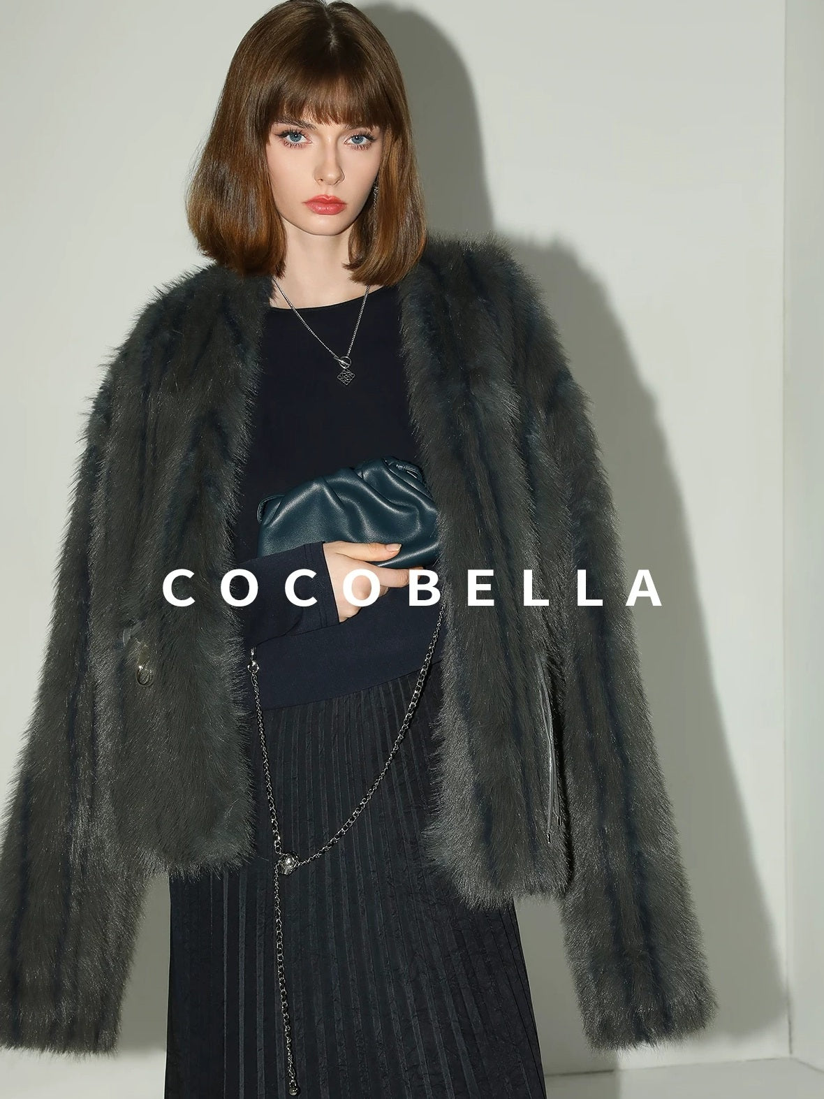 COCOBELLA Cozy Faux Fur Straight Fit Elegant Workwear Women Outerwear Jackets