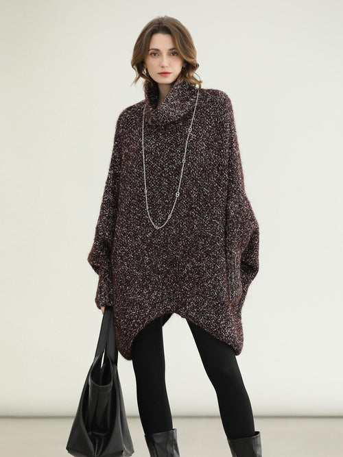 COCOBELLA Cozy High Neck Thick Knit Pullover Loose Batwing Office Midi Multicolor Dresses