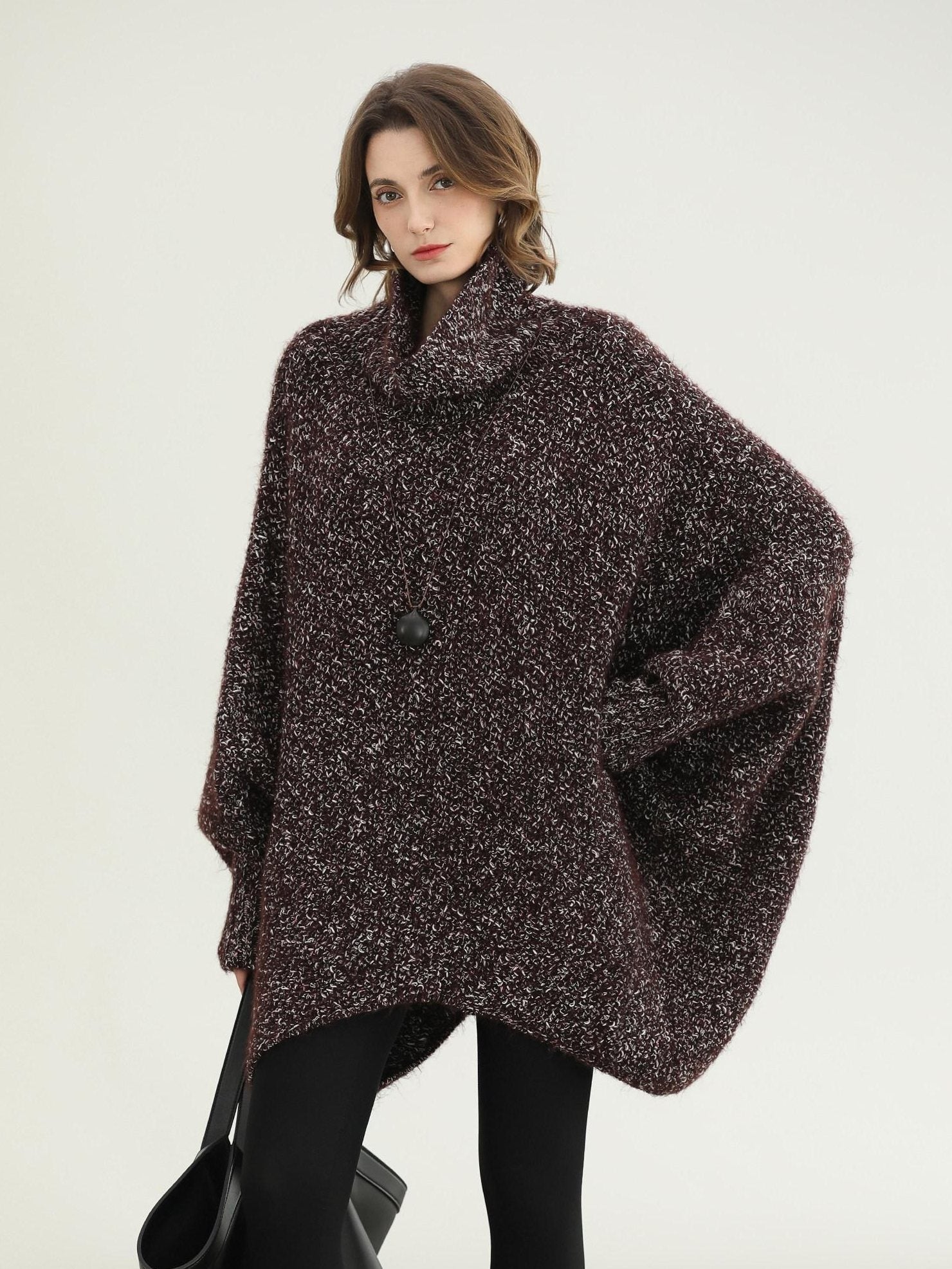 COCOBELLA Cozy High Neck Thick Knit Pullover Loose Batwing Office Midi Multicolor Dresses