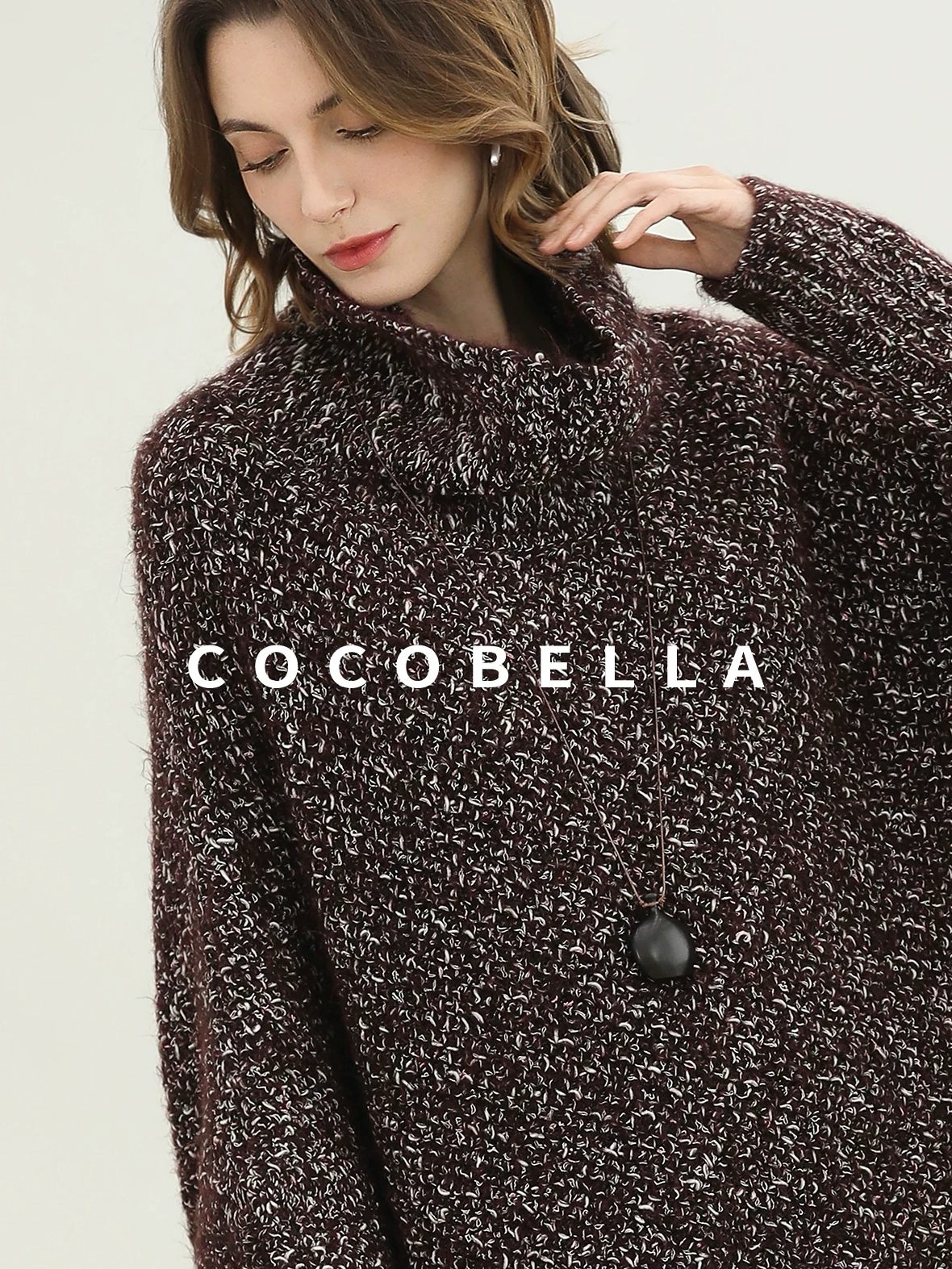 COCOBELLA Cozy High Neck Thick Knit Pullover Loose Batwing Office Midi Multicolor Dresses