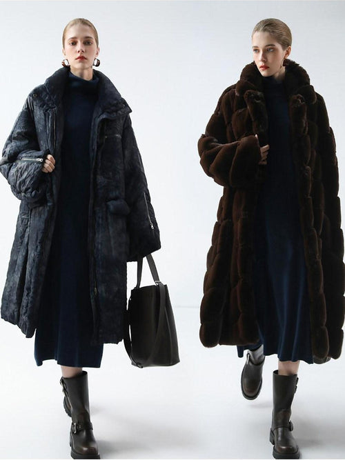 COCOBELLA Cozy Knit Office H Lantern Sleeve High Neck Loose Waist Midnight Blue Dresses