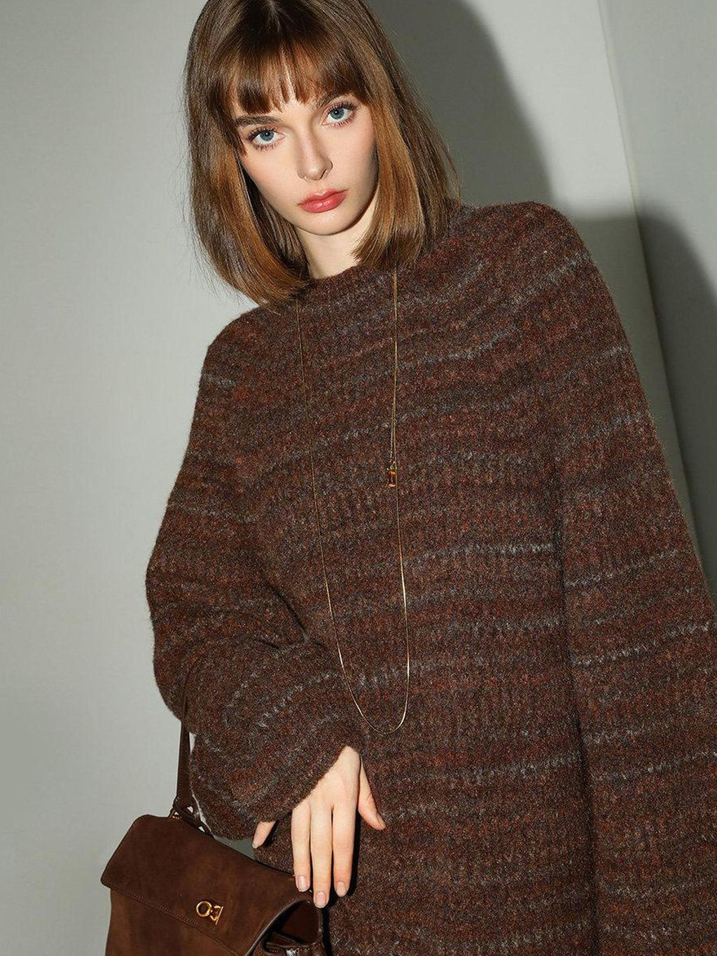 COCOBELLA Cozy Knit Relaxed O Shape Long Sleeve Round Neck Coffee Floral Dresses