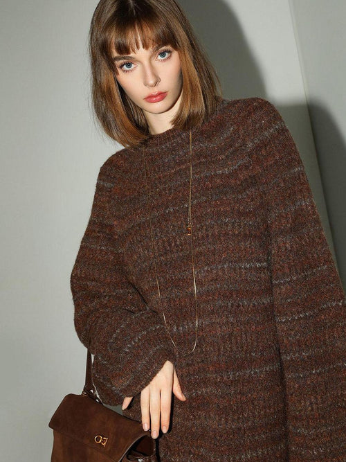 COCOBELLA Cozy Knit Relaxed O Shape Long Sleeve Round Neck Coffee Floral Dresses