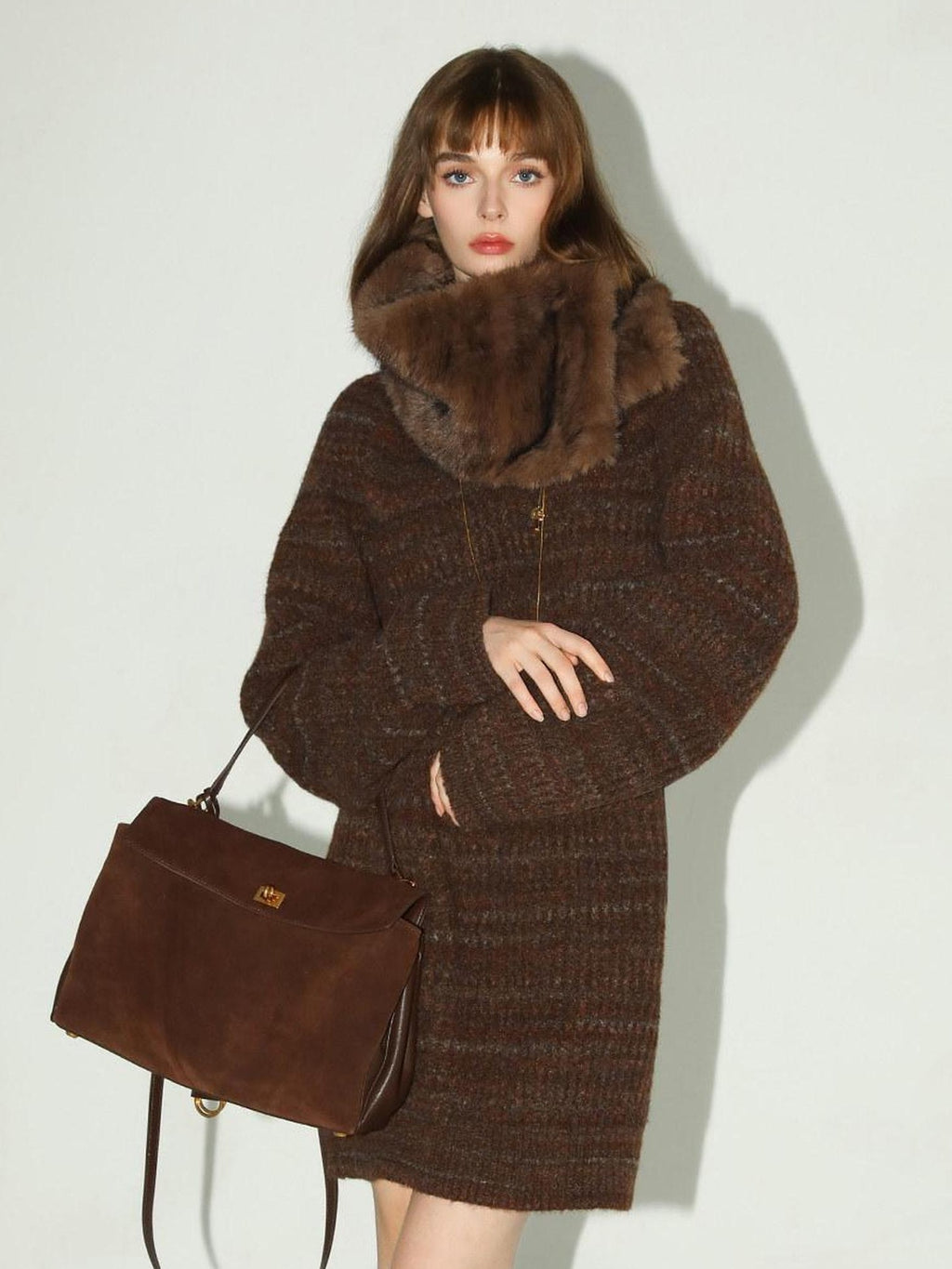 COCOBELLA Cozy Knit Relaxed O Shape Long Sleeve Round Neck Coffee Floral Dresses