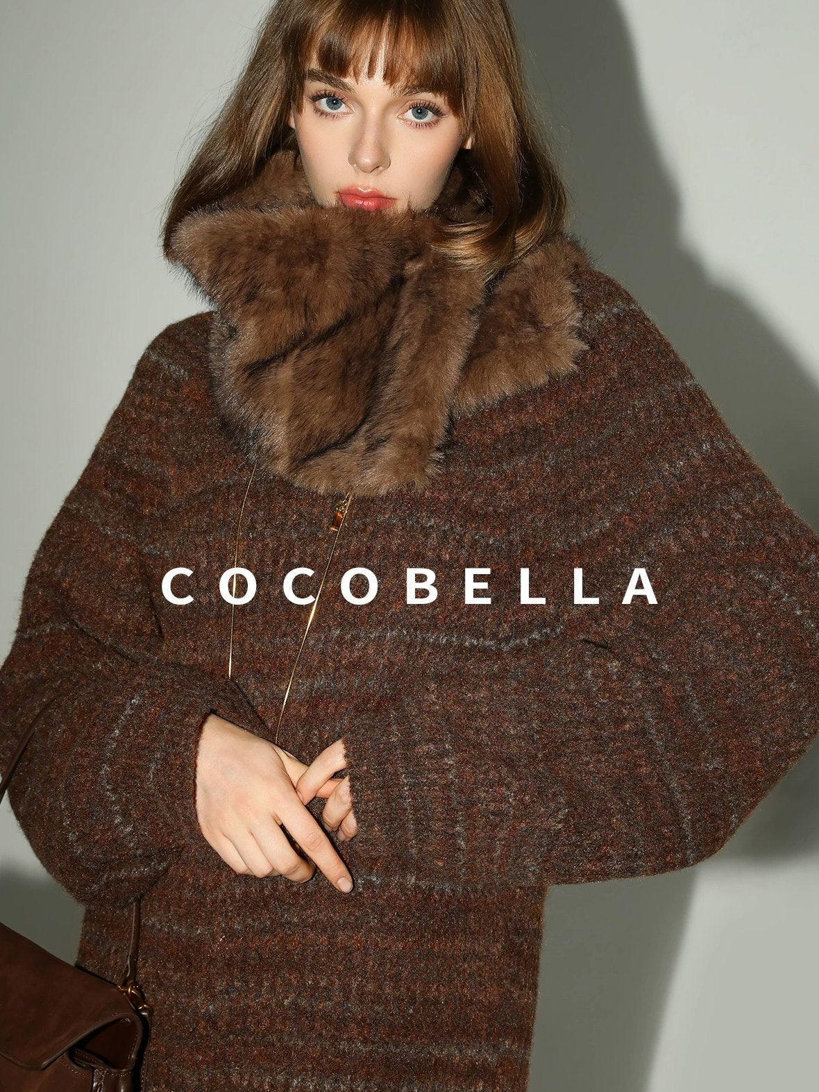 COCOBELLA Cozy Knit Relaxed O Shape Long Sleeve Round Neck Coffee Floral Dresses