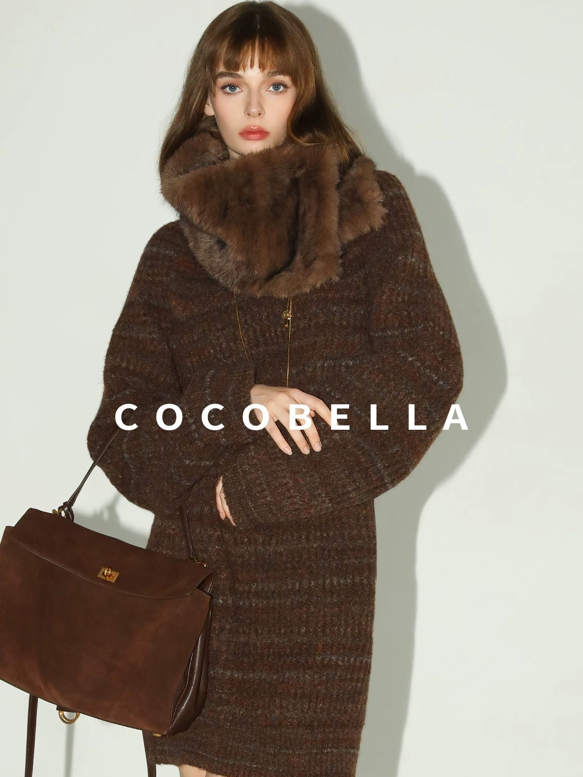 COCOBELLA Cozy Knit Relaxed O Shape Long Sleeve Round Neck Coffee Floral Dresses