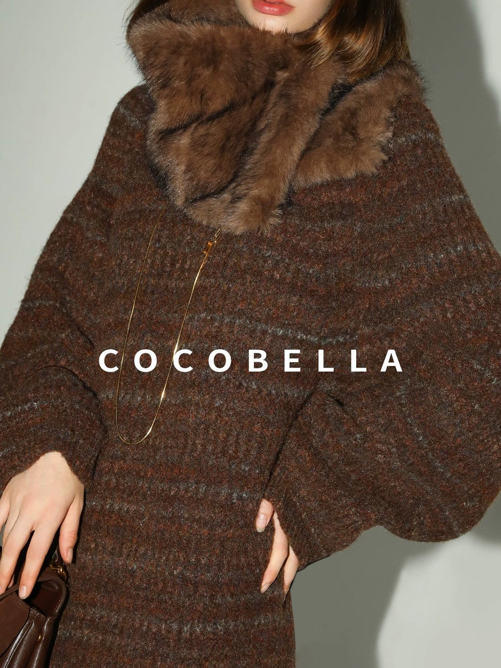 COCOBELLA Cozy Knit Relaxed O Shape Long Sleeve Round Neck Coffee Floral Dresses