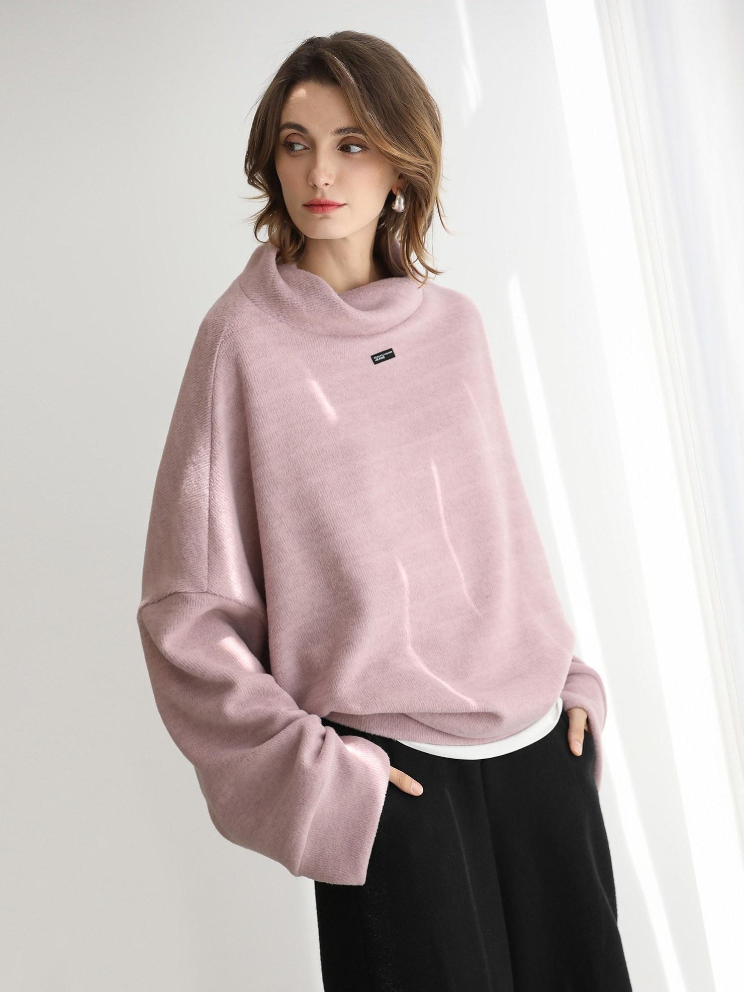 COCOBELLA Cozy Oversize Turtleneck Knit Drop Shoulder Street Casual Thick Pullover Sweater