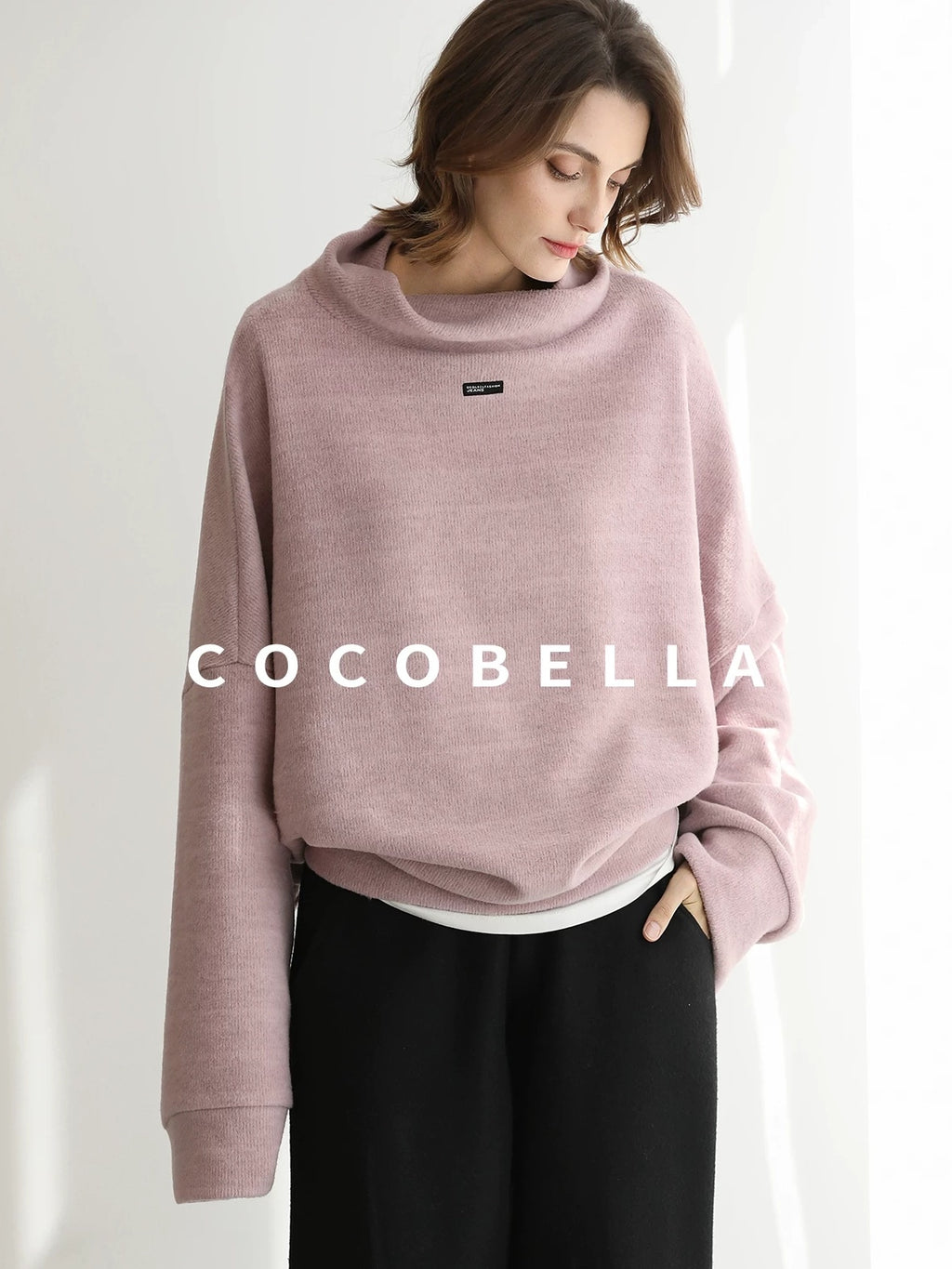 COCOBELLA Cozy Oversize Turtleneck Knit Drop Shoulder Street Casual Thick Pullover Sweater