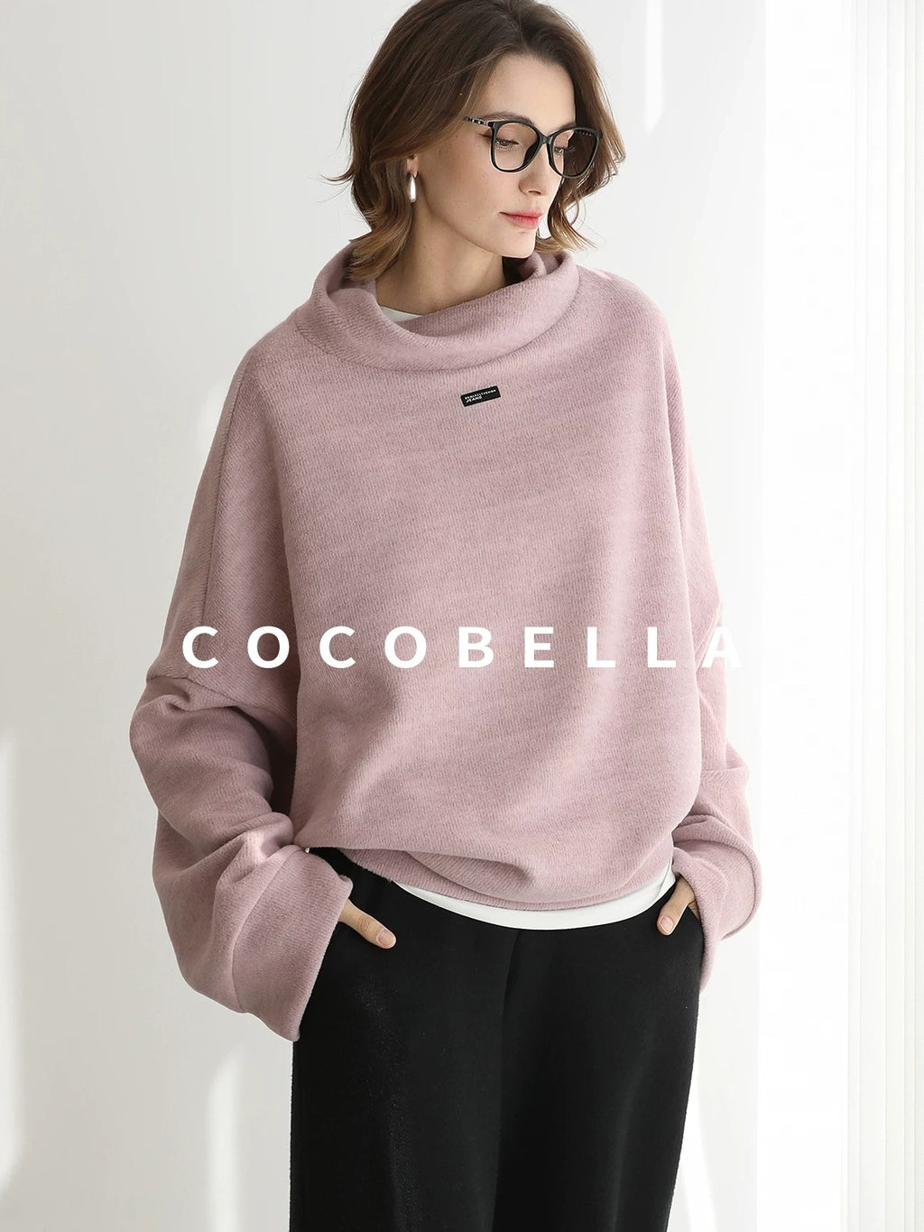 COCOBELLA Cozy Oversize Turtleneck Knit Drop Shoulder Street Casual Thick Pullover Sweater