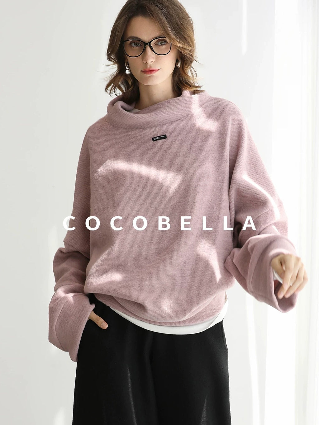 COCOBELLA Cozy Oversize Turtleneck Knit Drop Shoulder Street Casual Thick Pullover Sweater