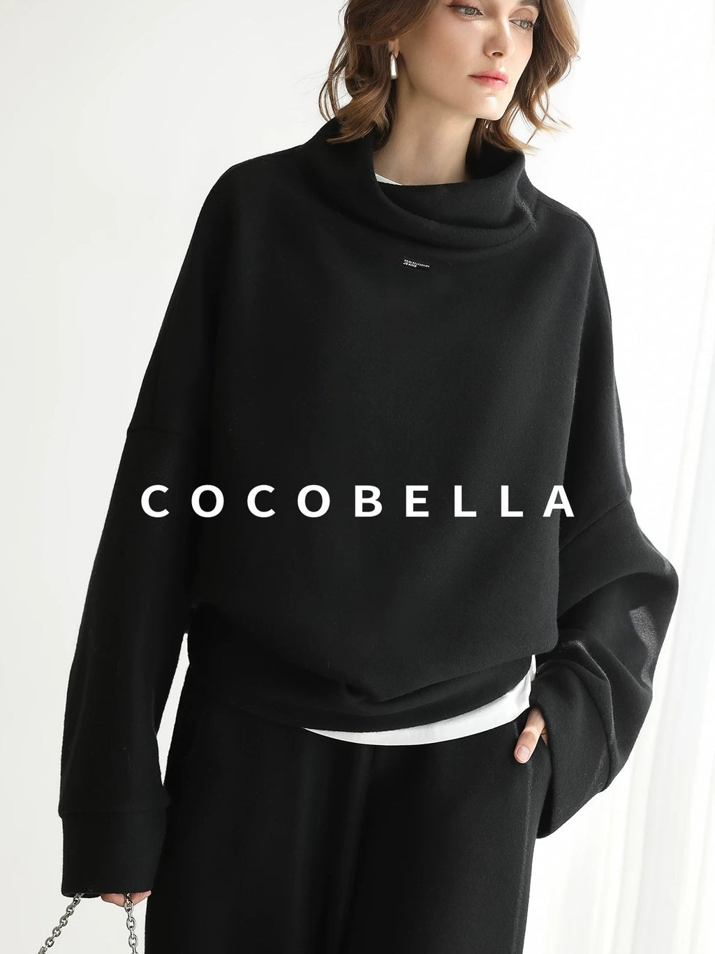 COCOBELLA Cozy Oversize Turtleneck Knit Drop Shoulder Street Casual Thick Pullover Sweater