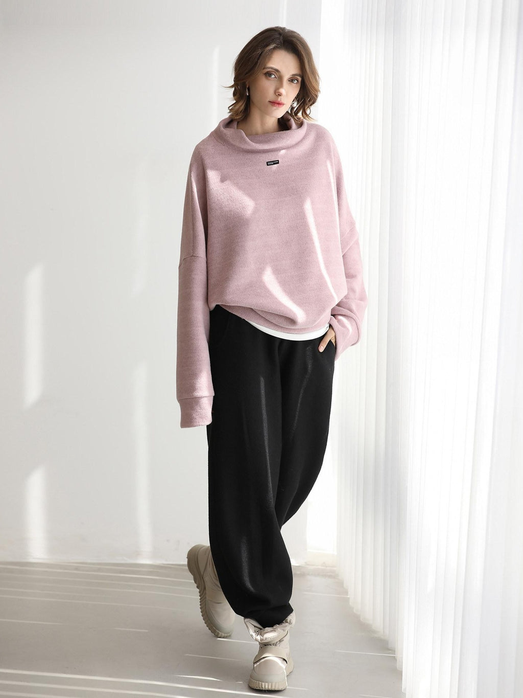 COCOBELLA Cozy Oversize Turtleneck Knit Drop Shoulder Street Casual Thick Pullover Sweater