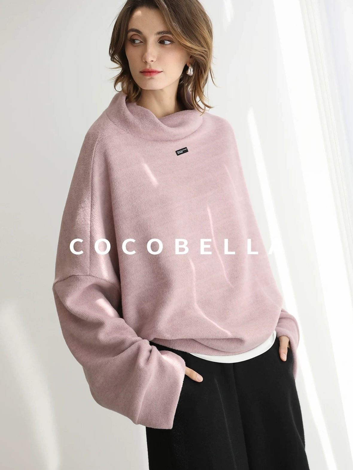 COCOBELLA Cozy Oversize Turtleneck Knit Drop Shoulder Street Casual Thick Pullover Sweater