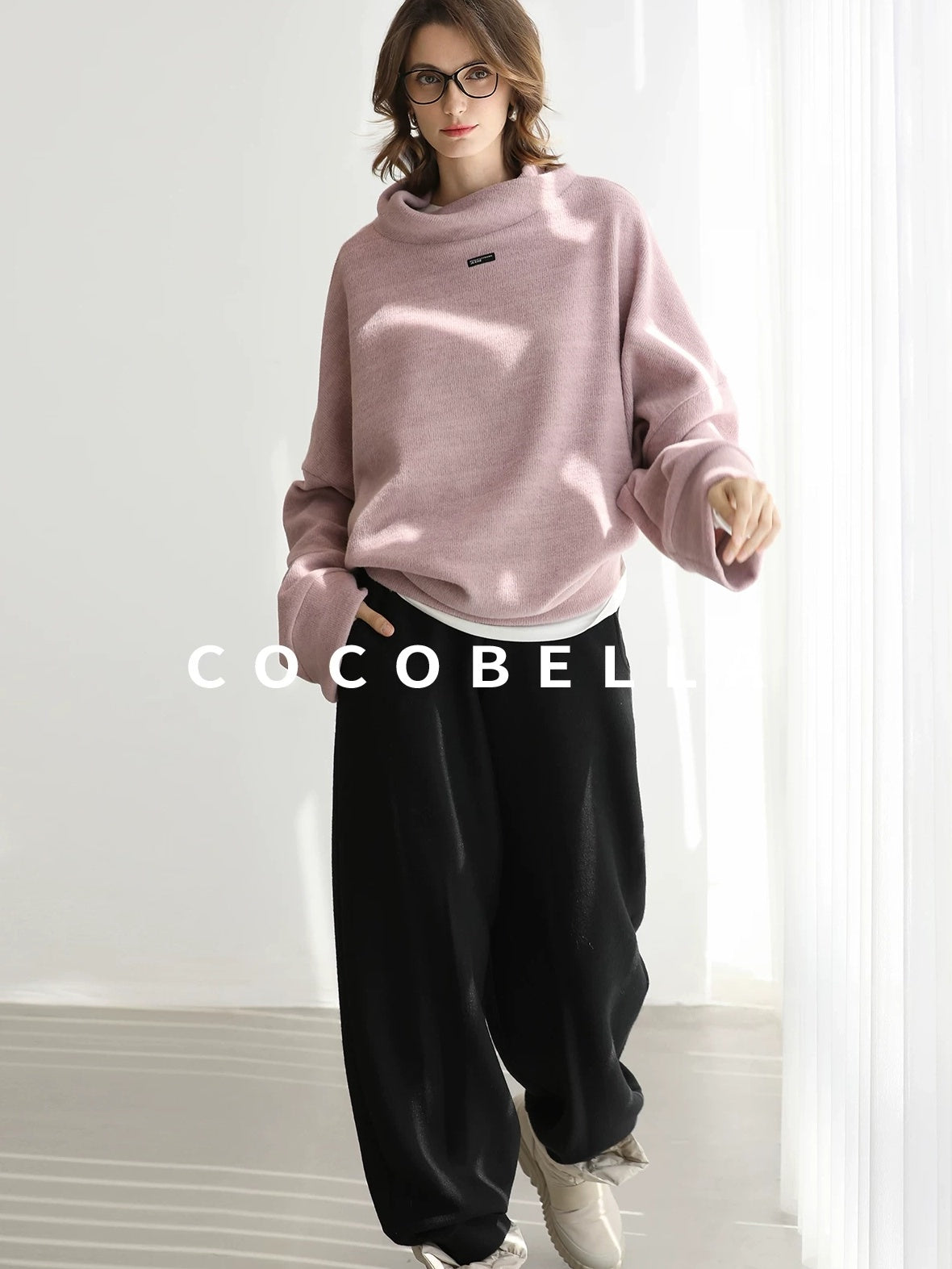 COCOBELLA Cozy Oversize Turtleneck Knit Drop Shoulder Street Casual Thick Pullover Sweater