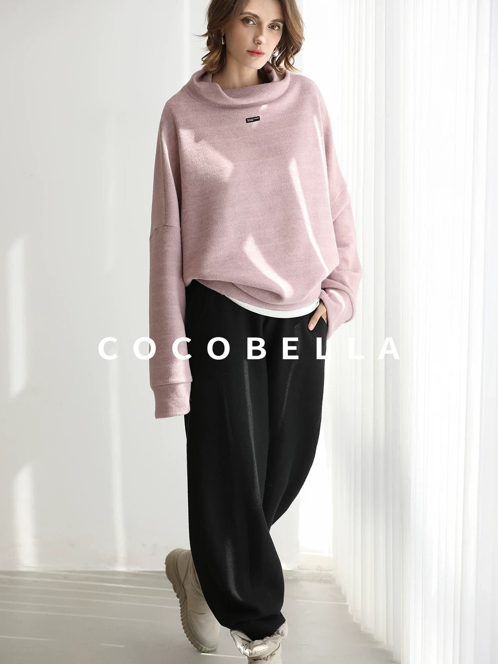 COCOBELLA Cozy Oversize Turtleneck Knit Drop Shoulder Street Casual Thick Pullover Sweater