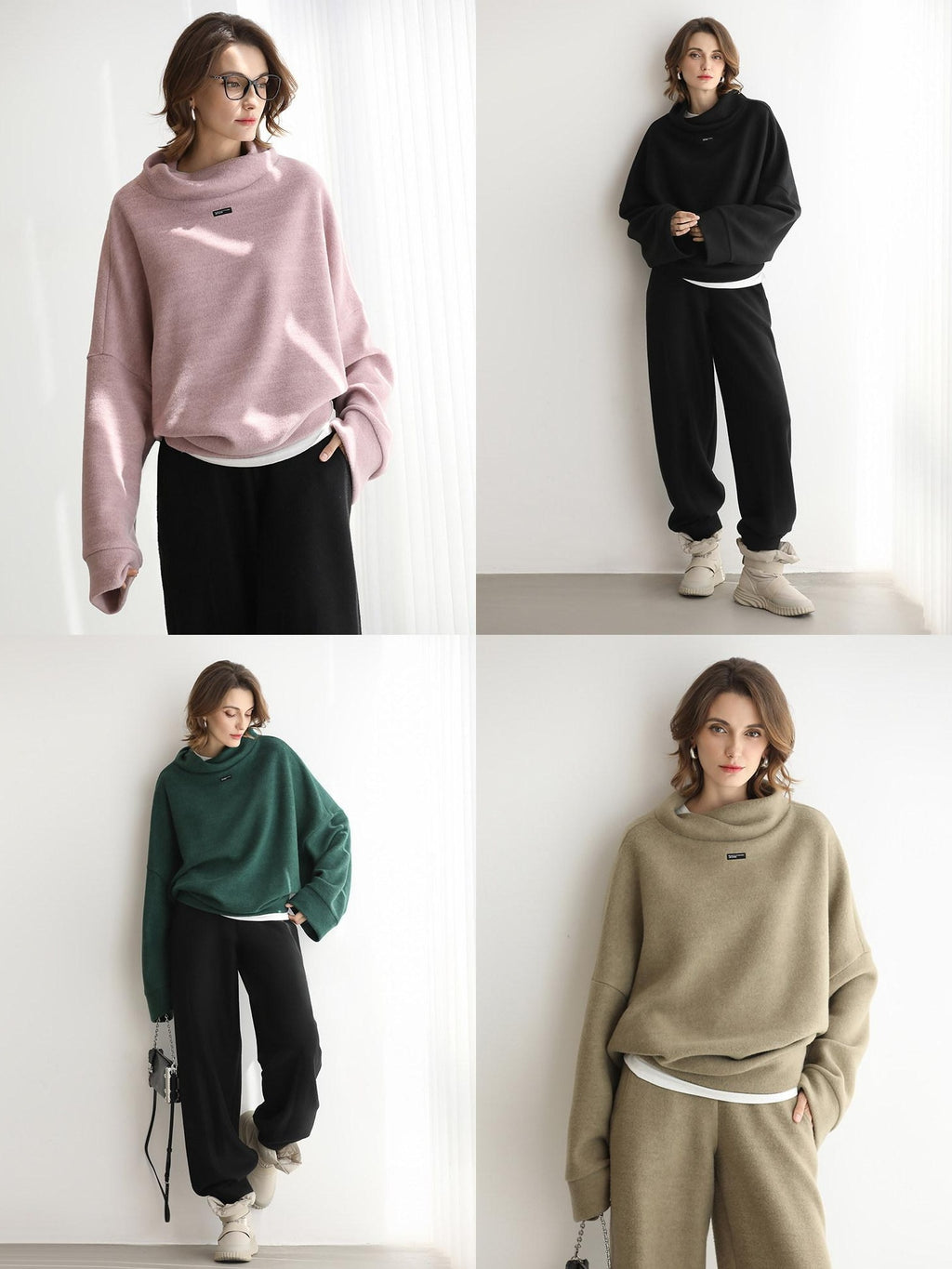 COCOBELLA Cozy Oversized Drop Shoulder Stand Collar Thick Street Casual Knit Sweater