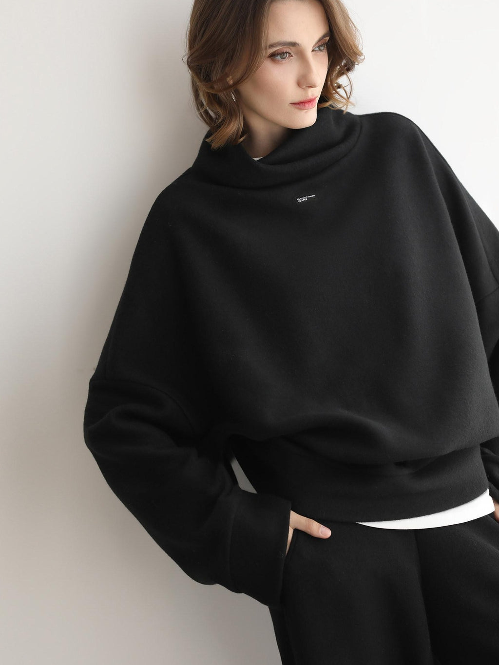 COCOBELLA Cozy Oversized Drop Shoulder Stand Collar Thick Street Casual Knit Sweater