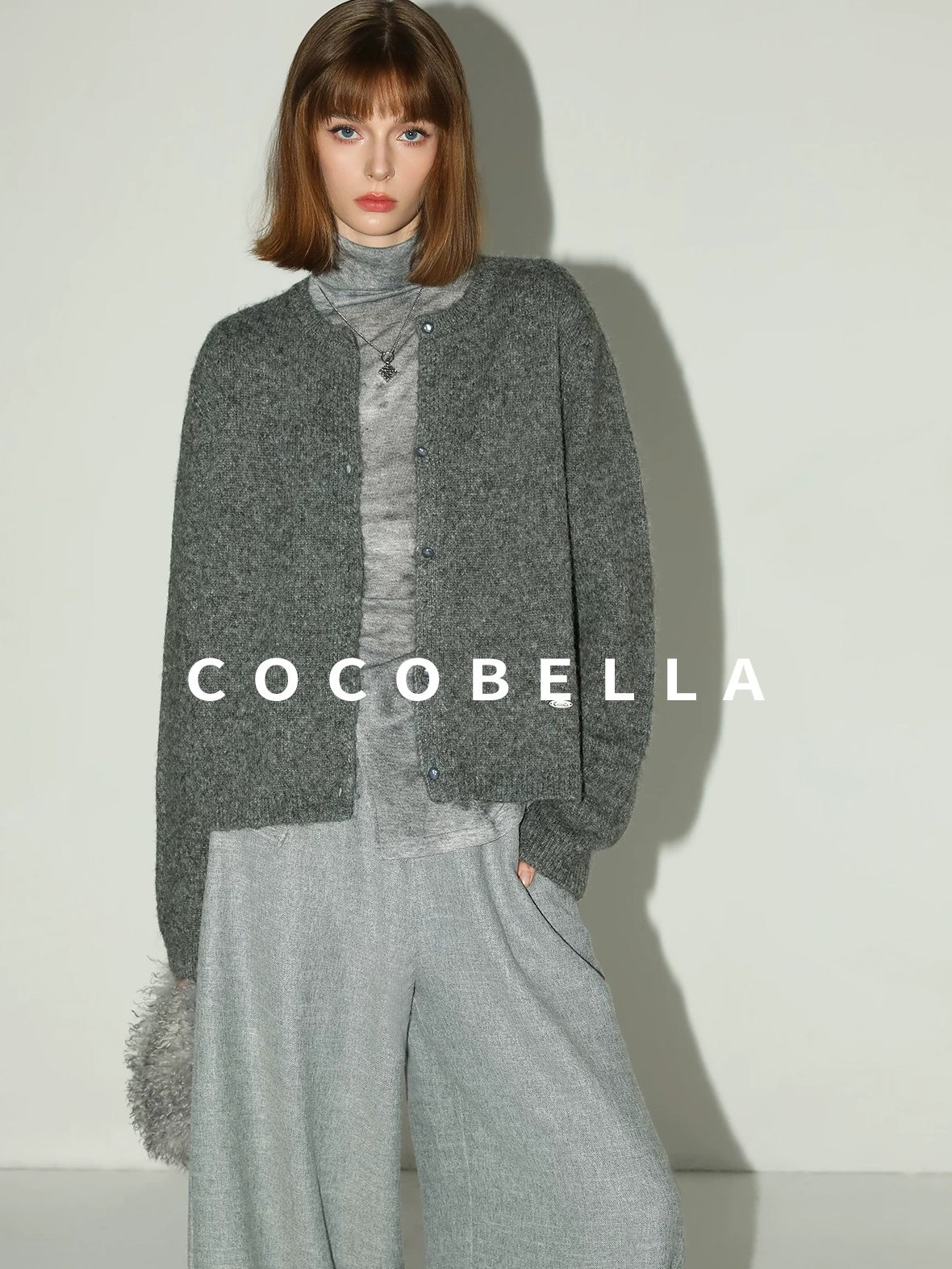 COCOBELLA Cozy Soft Thick Knit Buttoned Boucle Straight Fit Women Crew Neck Sweater
