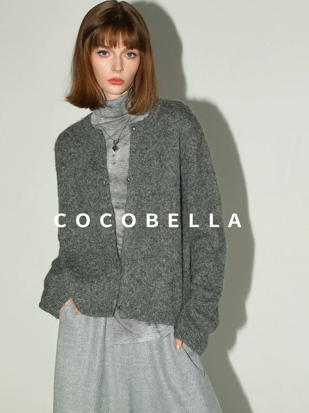 COCOBELLA Cozy Soft Thick Knit Buttoned Boucle Straight Fit Women Crew Neck Sweater