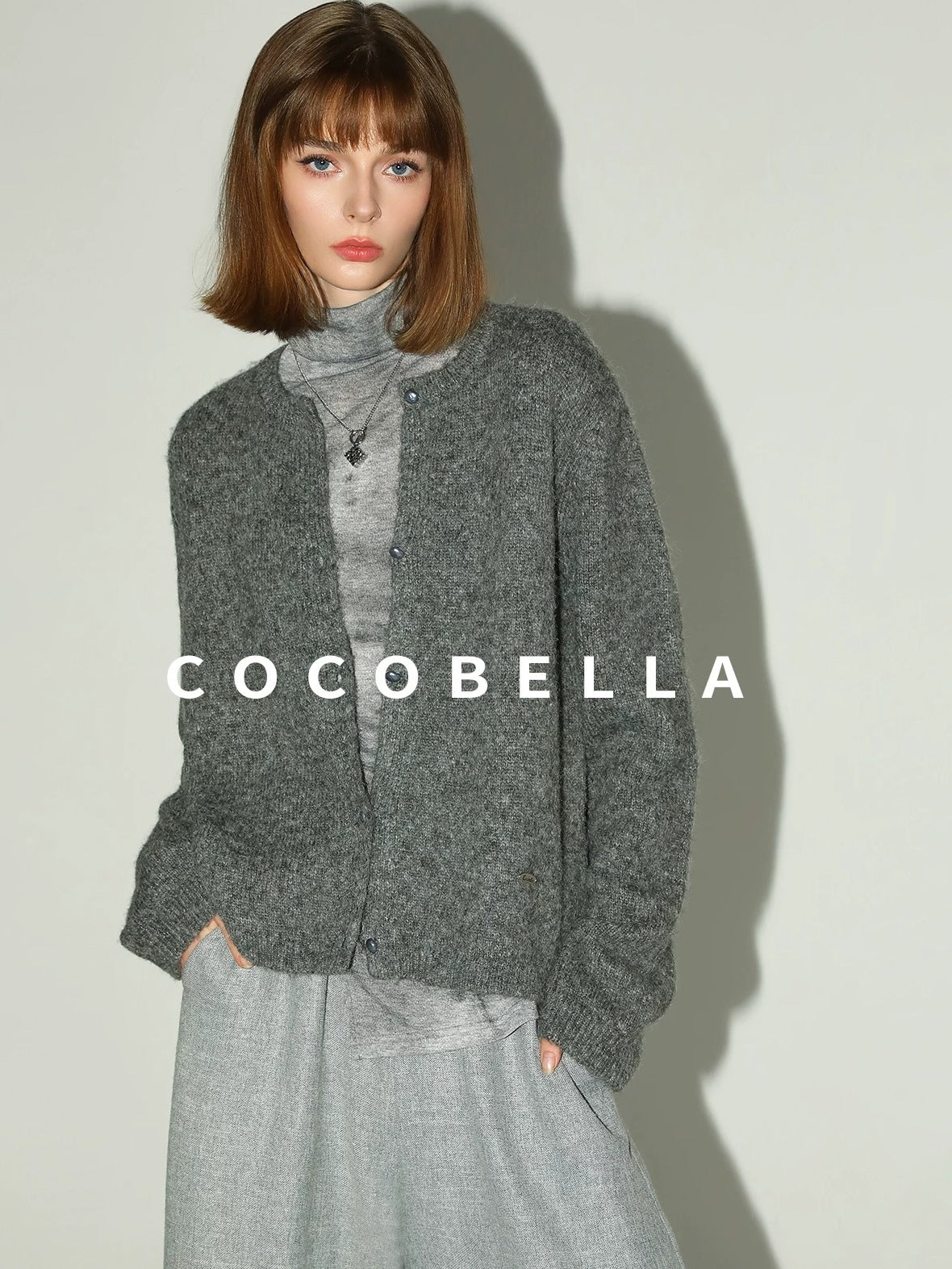 COCOBELLA Cozy Soft Thick Knit Buttoned Boucle Straight Fit Women Crew Neck Sweater