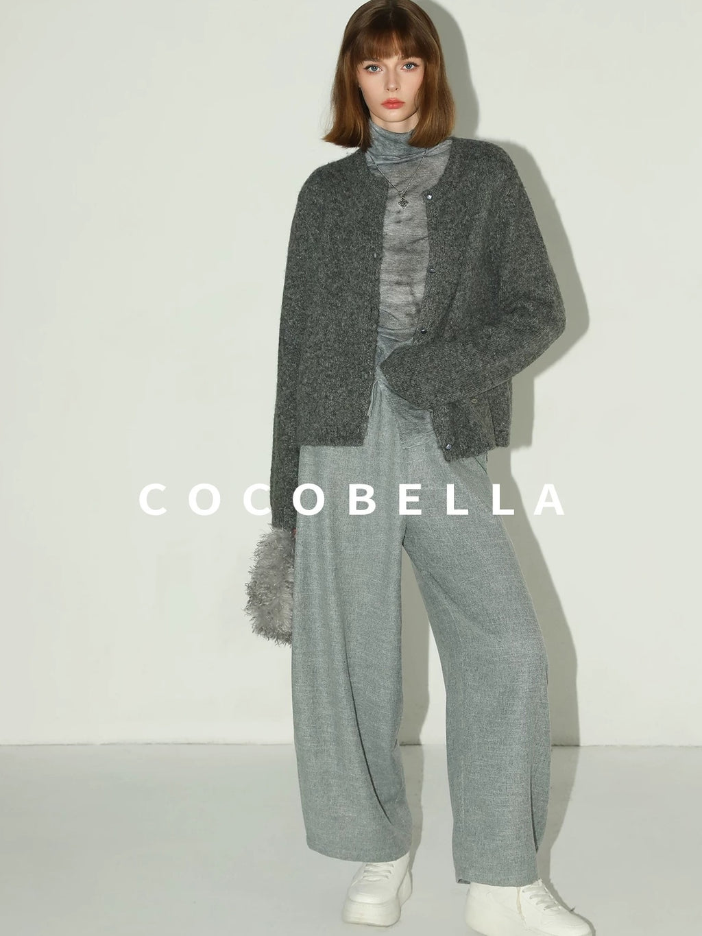 COCOBELLA Cozy Soft Thick Knit Buttoned Boucle Straight Fit Women Crew Neck Sweater