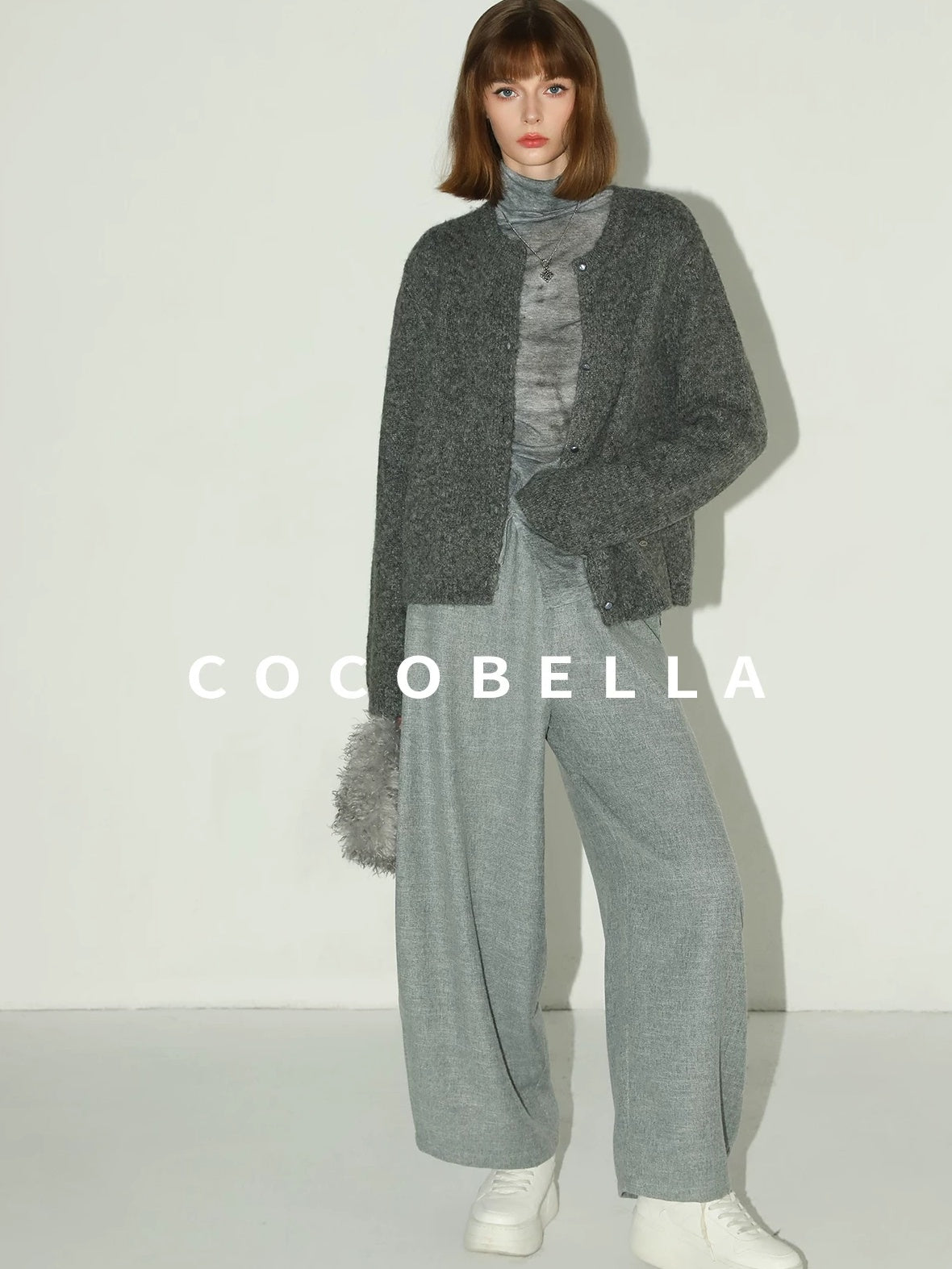 COCOBELLA Cozy Soft Thick Knit Buttoned Boucle Straight Fit Women Crew Neck Sweater