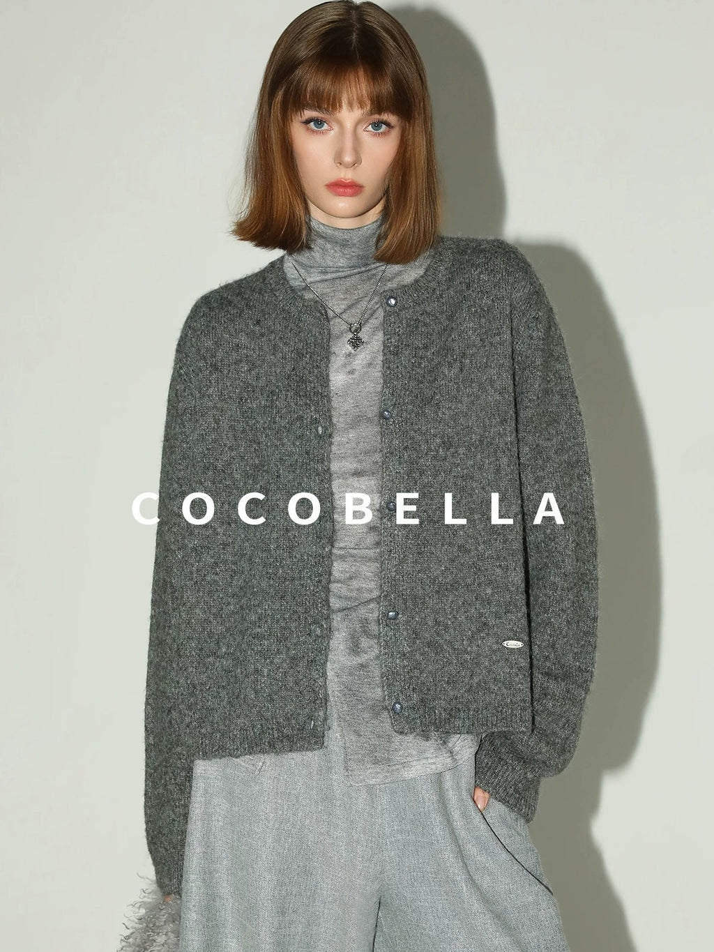 COCOBELLA Cozy Soft Thick Knit Buttoned Boucle Straight Fit Women Crew Neck Sweater