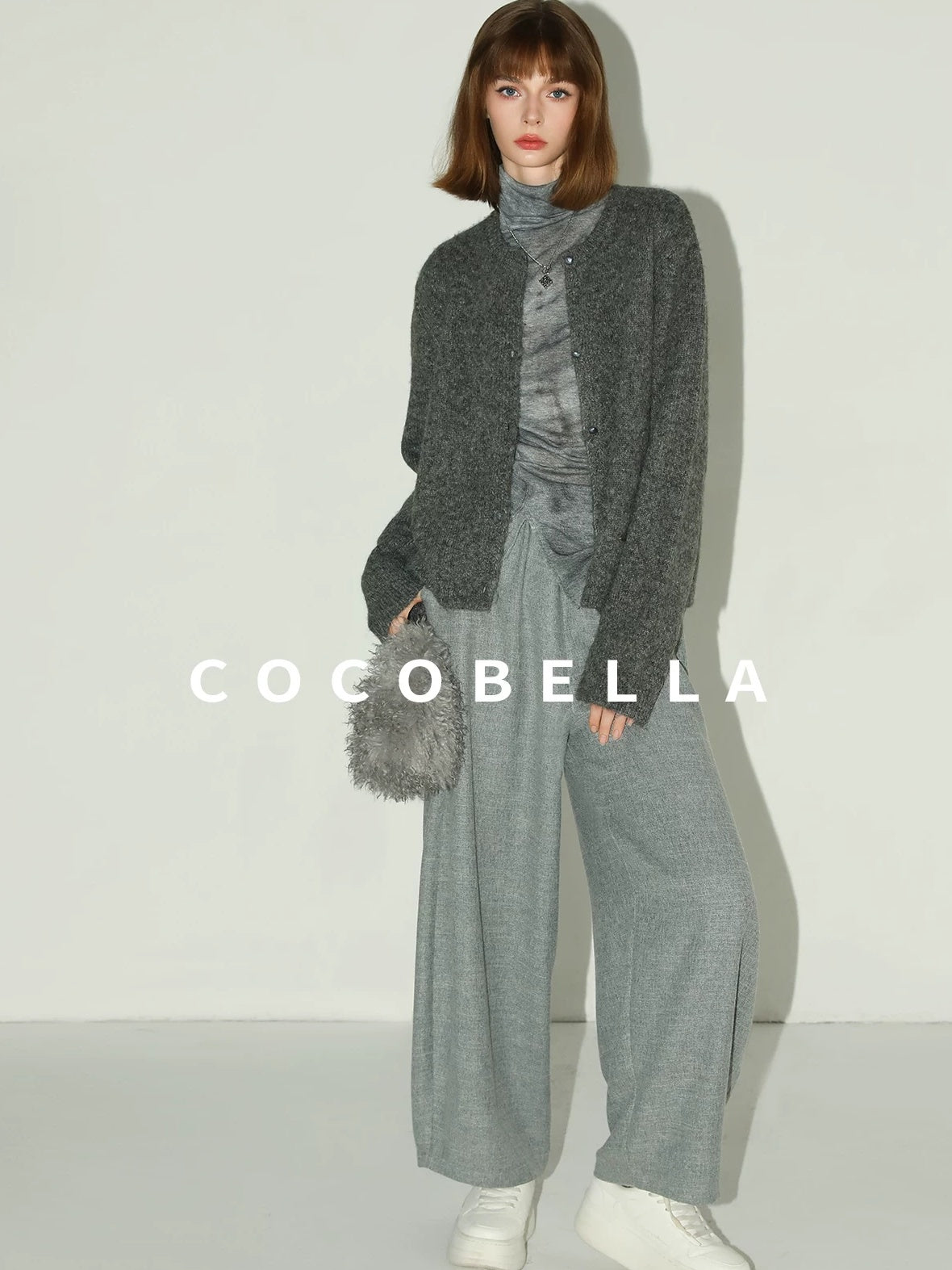 COCOBELLA Cozy Soft Thick Knit Buttoned Boucle Straight Fit Women Crew Neck Sweater