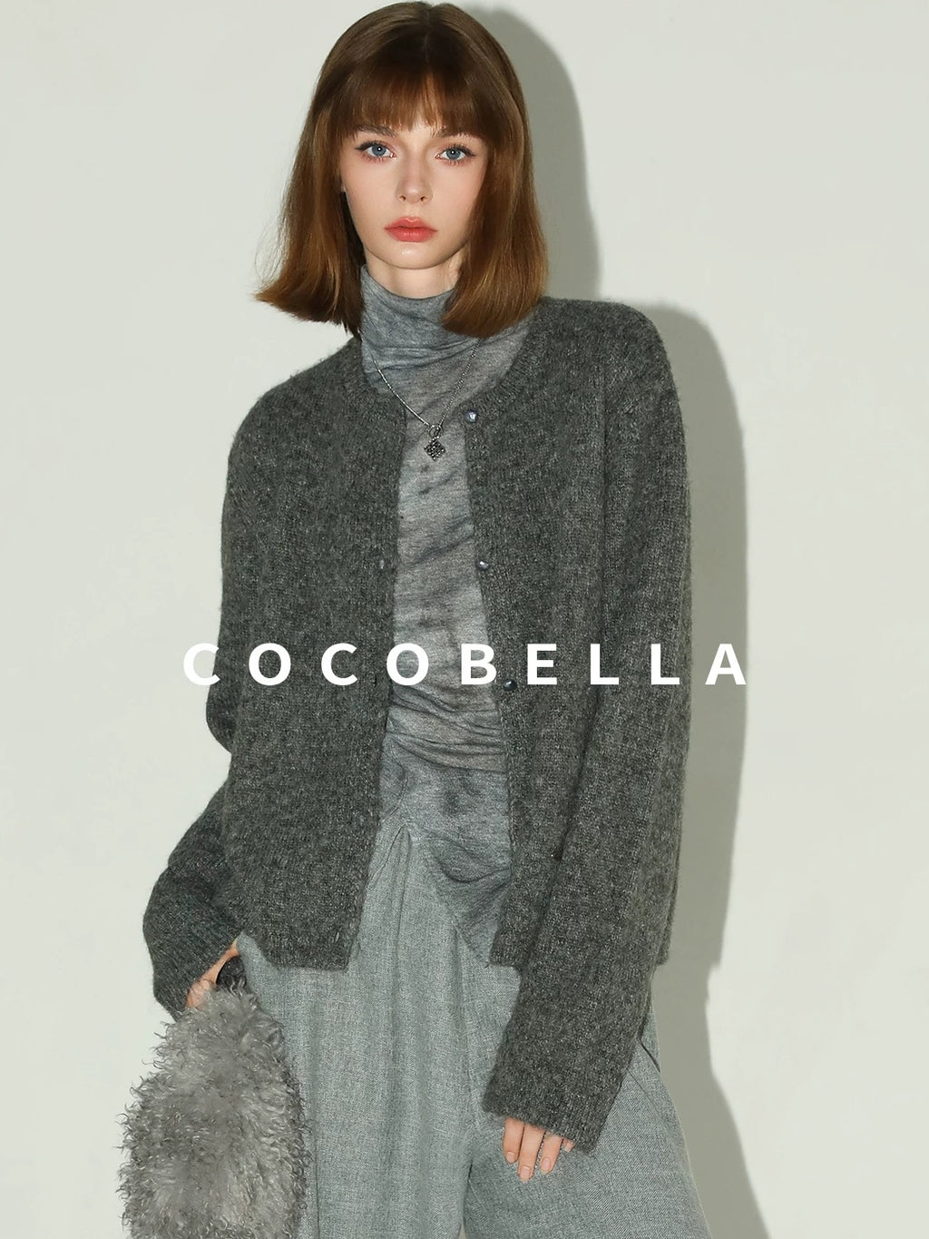 COCOBELLA Cozy Soft Thick Knit Buttoned Boucle Straight Fit Women Crew Neck Sweater