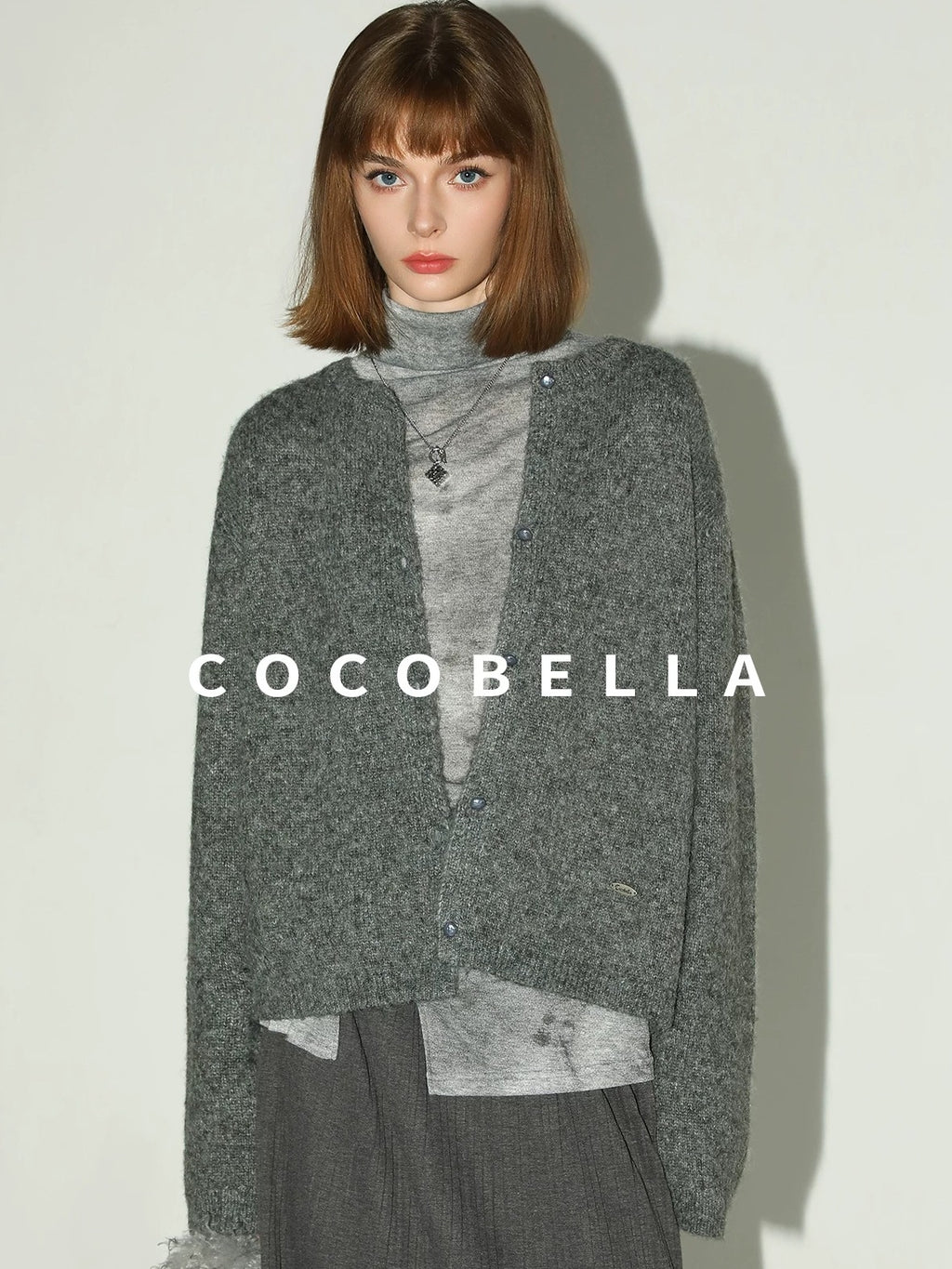 COCOBELLA Cozy Soft Thick Knit Buttoned Boucle Straight Fit Women Crew Neck Sweater