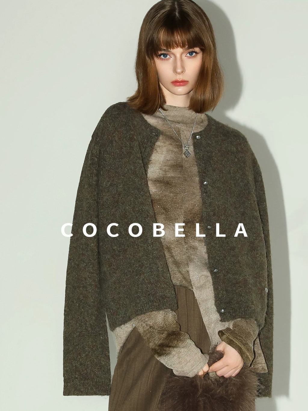 COCOBELLA Cozy Soft Thick Knit Buttoned Boucle Straight Fit Women Crew Neck Sweater