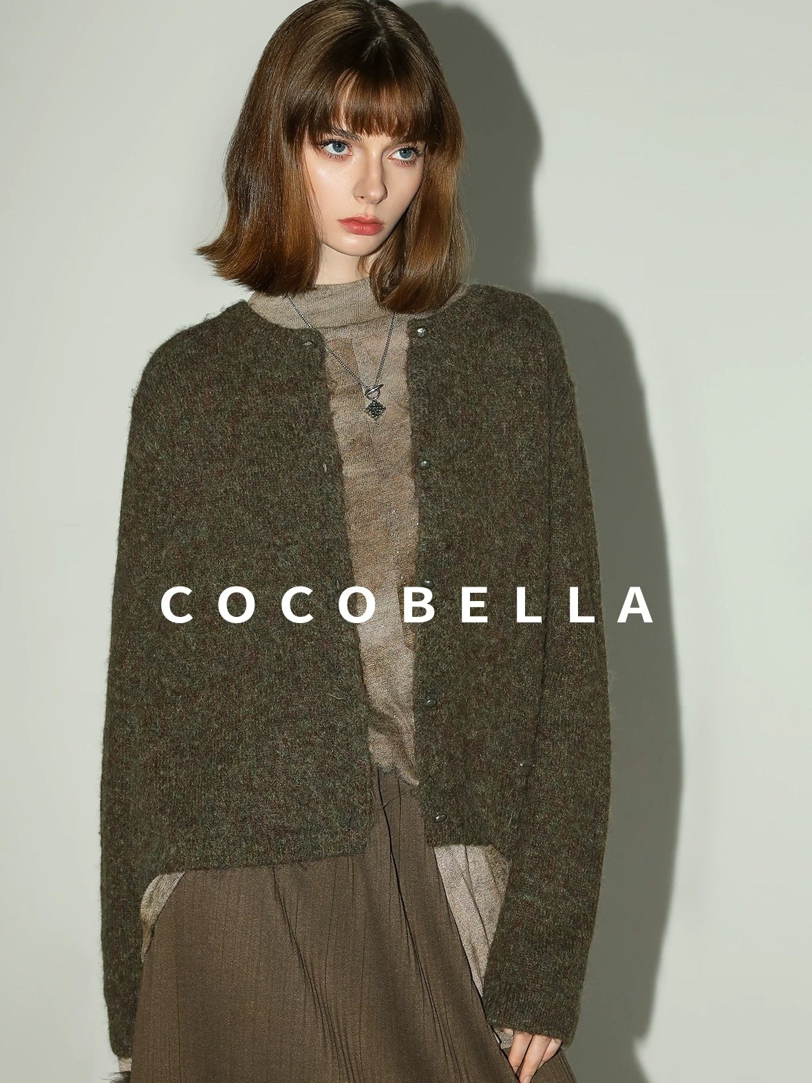 COCOBELLA Cozy Soft Thick Knit Buttoned Boucle Straight Fit Women Crew Neck Sweater