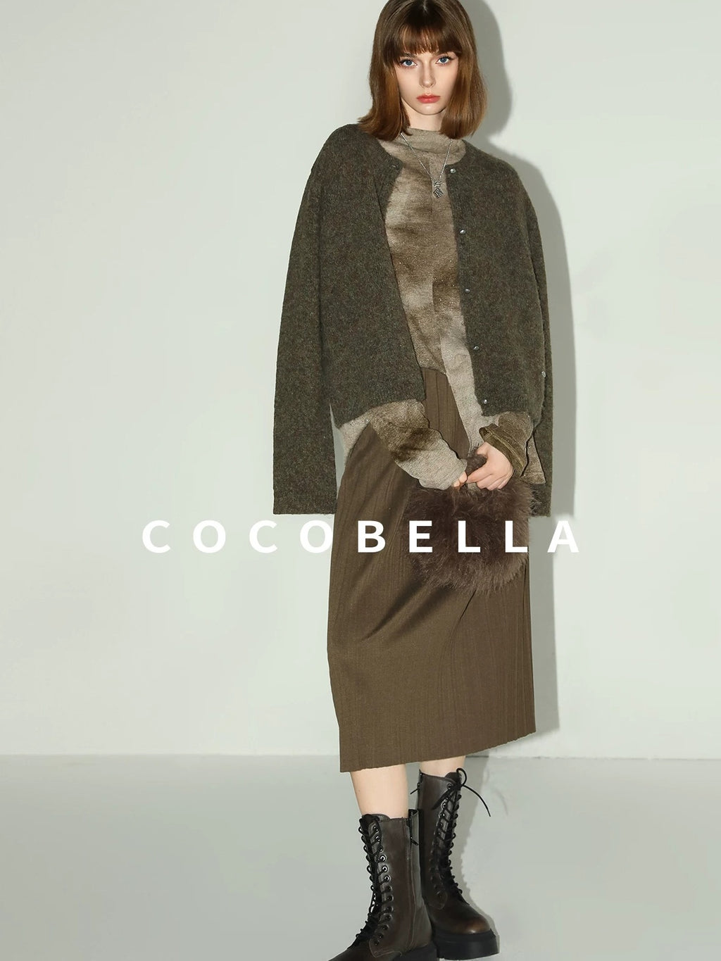 COCOBELLA Cozy Soft Thick Knit Buttoned Boucle Straight Fit Women Crew Neck Sweater