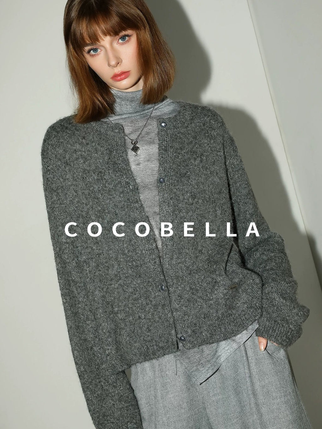 COCOBELLA Cozy Soft Thick Knit Buttoned Boucle Straight Fit Women Crew Neck Sweater