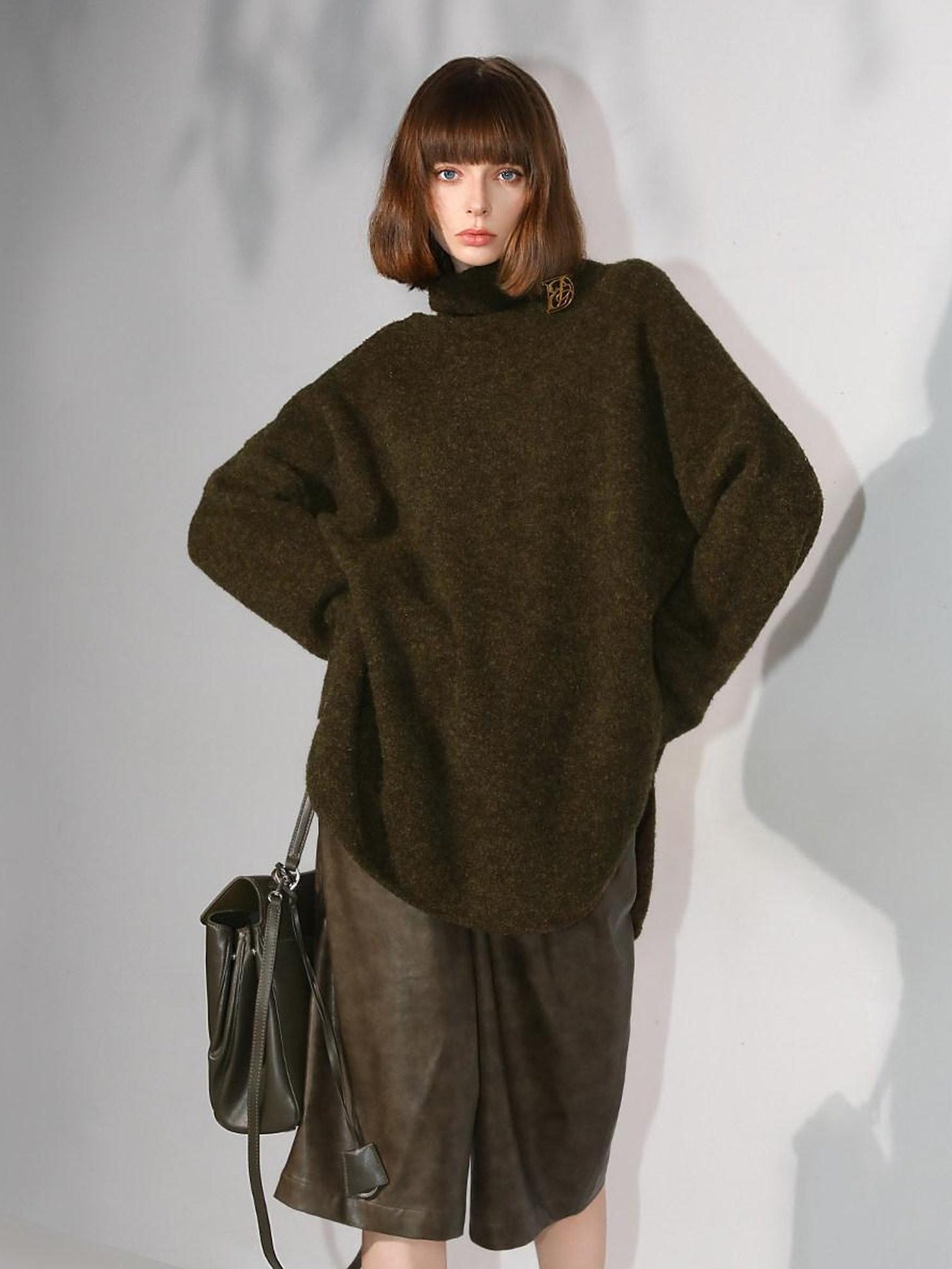 COCOBELLA Cozy Soft Thick Turtleneck Side Slit Relaxed Fit Workwear Women Knit Sweater