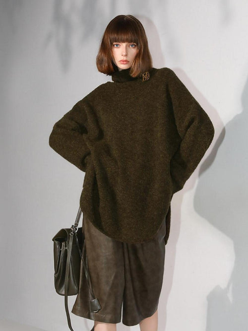 COCOBELLA Cozy Soft Thick Turtleneck Side Slit Relaxed Fit Workwear Women Knit Sweater