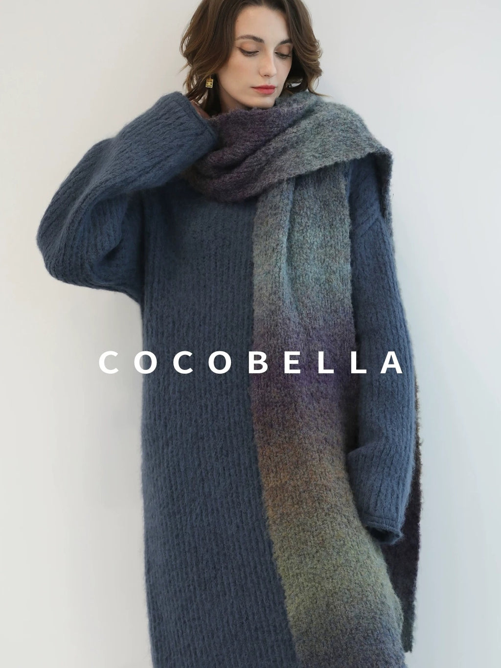 COCOBELLA Cozy Thick Acrylic Blend Vintage Knit Roll Edge Loose Waist City Commute Dresses