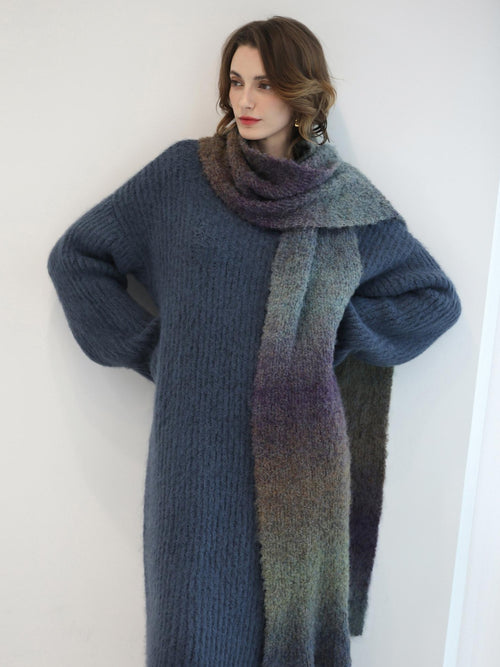 COCOBELLA Cozy Thick Acrylic Blend Vintage Knit Roll Edge Loose Waist City Commute Dresses