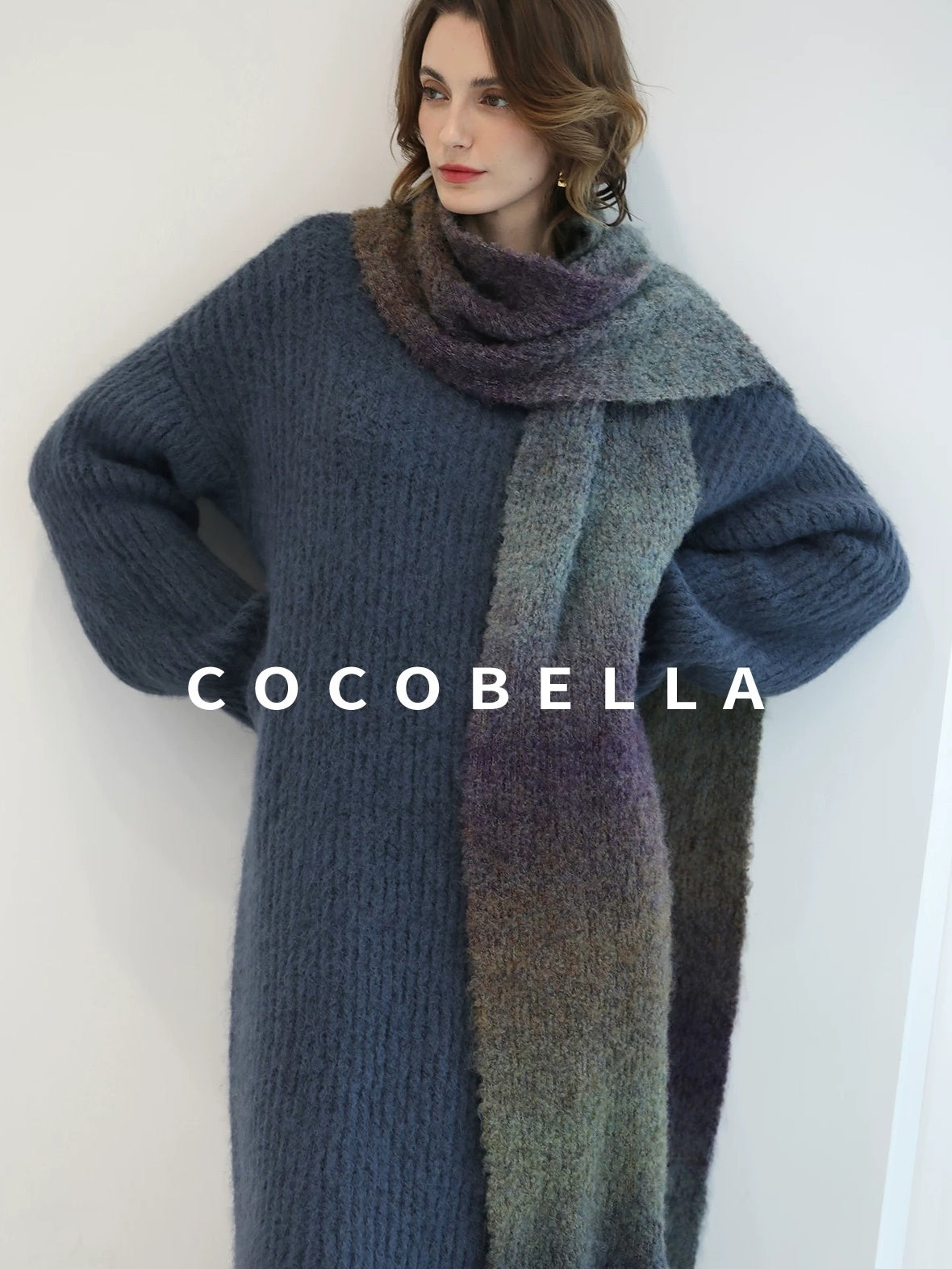 COCOBELLA Cozy Thick Acrylic Blend Vintage Knit Roll Edge Loose Waist City Commute Dresses