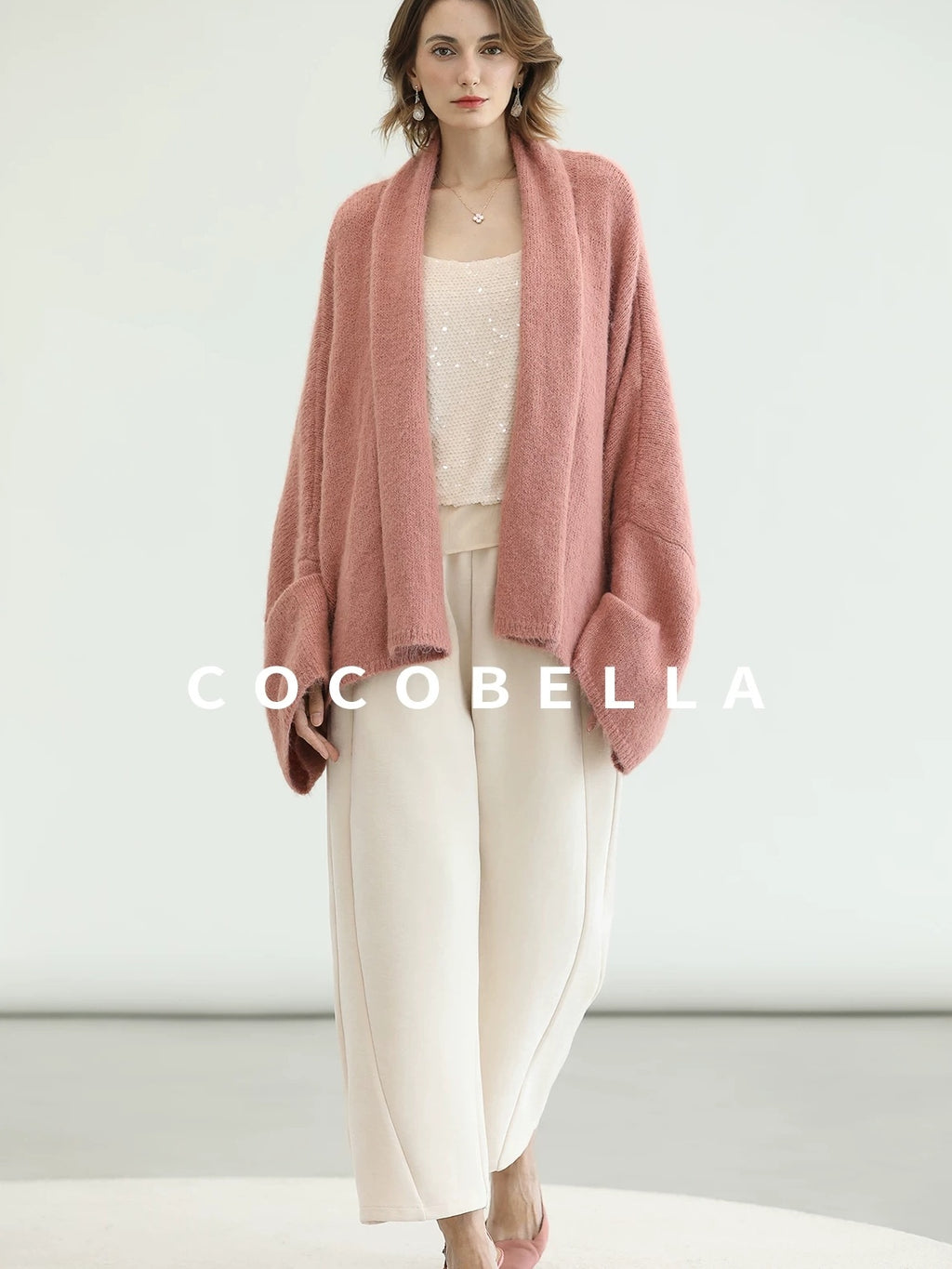 COCOBELLA Cozy Thick Loose Fit Batwing Sleeves Office Open Front Knit Cardigan Sweater