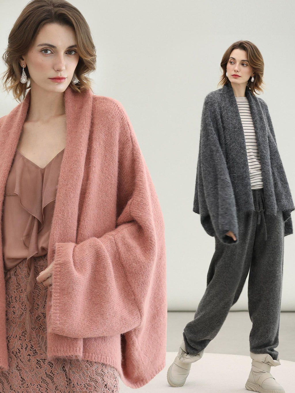 COCOBELLA Cozy Thick Loose Fit Batwing Sleeves Office Open Front Knit Cardigan Sweater