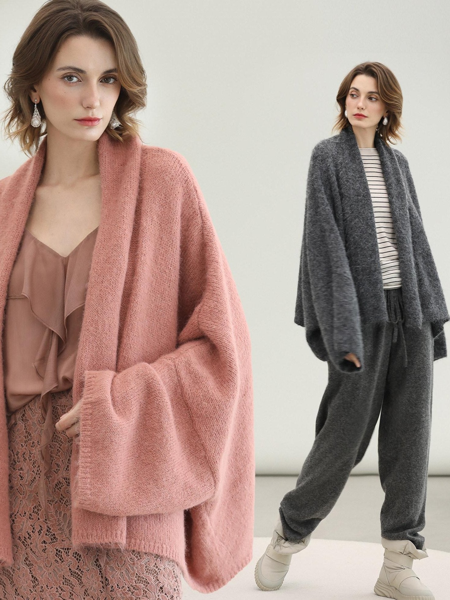 COCOBELLA Cozy Thick Loose Fit Batwing Sleeves Office Open Front Knit Cardigan Sweater