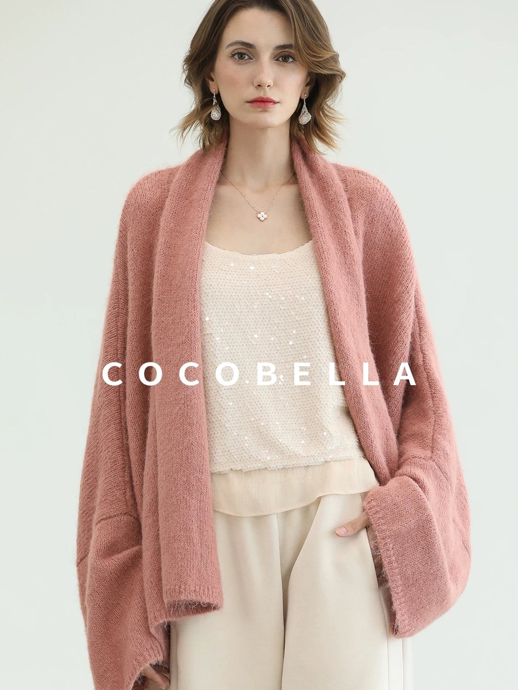 COCOBELLA Cozy Thick Loose Fit Batwing Sleeves Office Open Front Knit Cardigan Sweater