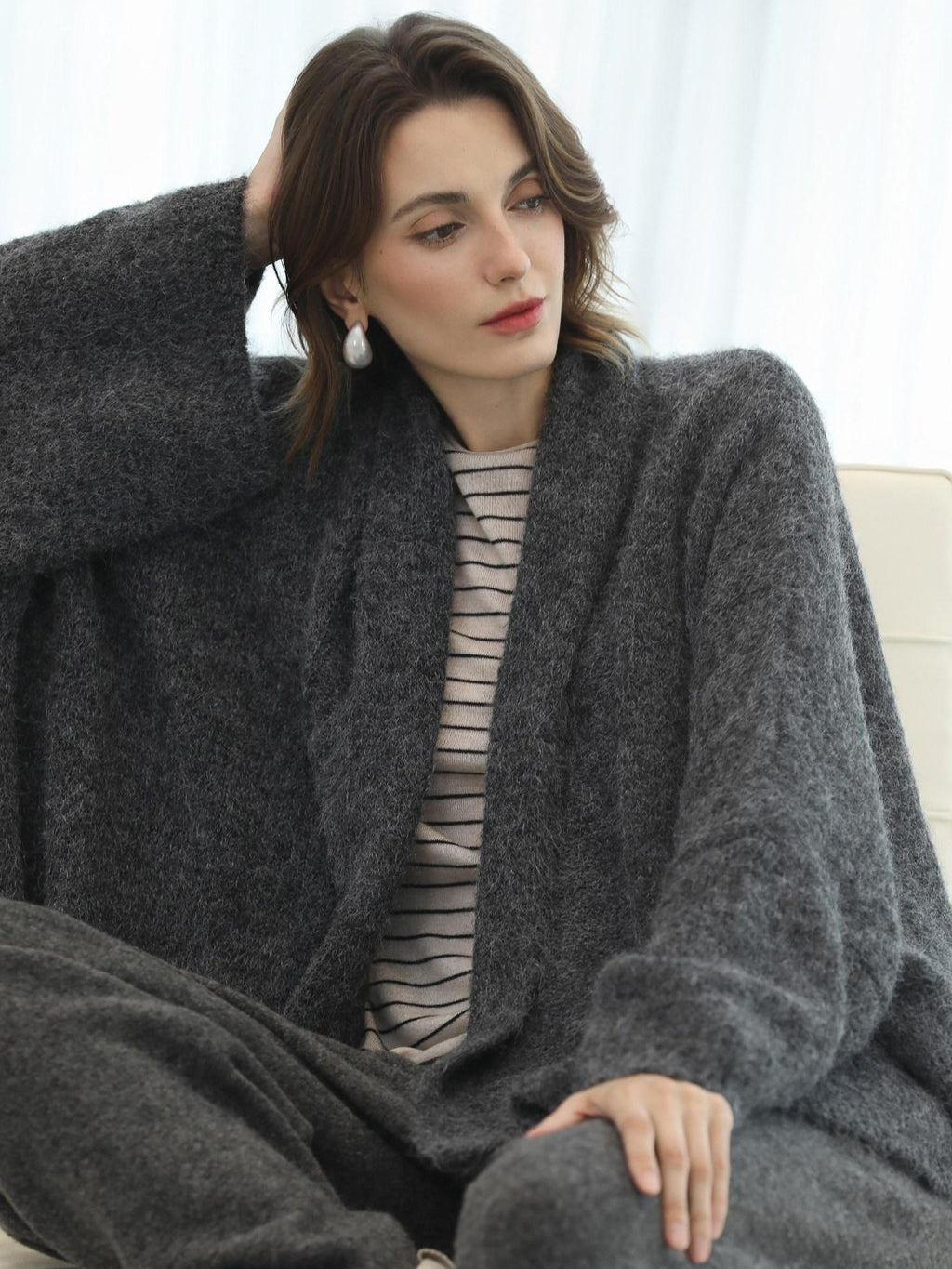 COCOBELLA Cozy Thick Loose Fit Batwing Sleeves Office Open Front Knit Cardigan Sweater