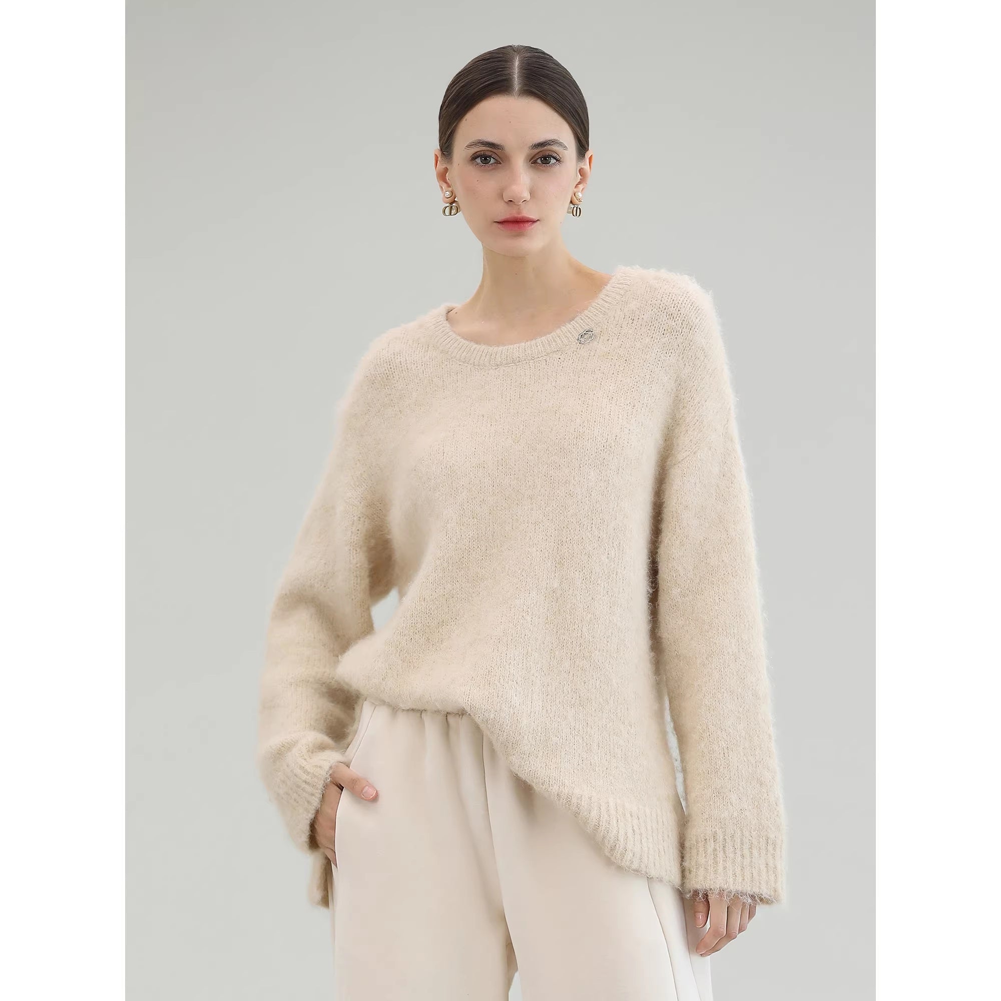 COCOBELLA_Cozy_Thick_Loose_Fit_Commuter_Round_Neck_Long_Sleeve_Knit_Beige_Women_Sweater_MISSTT