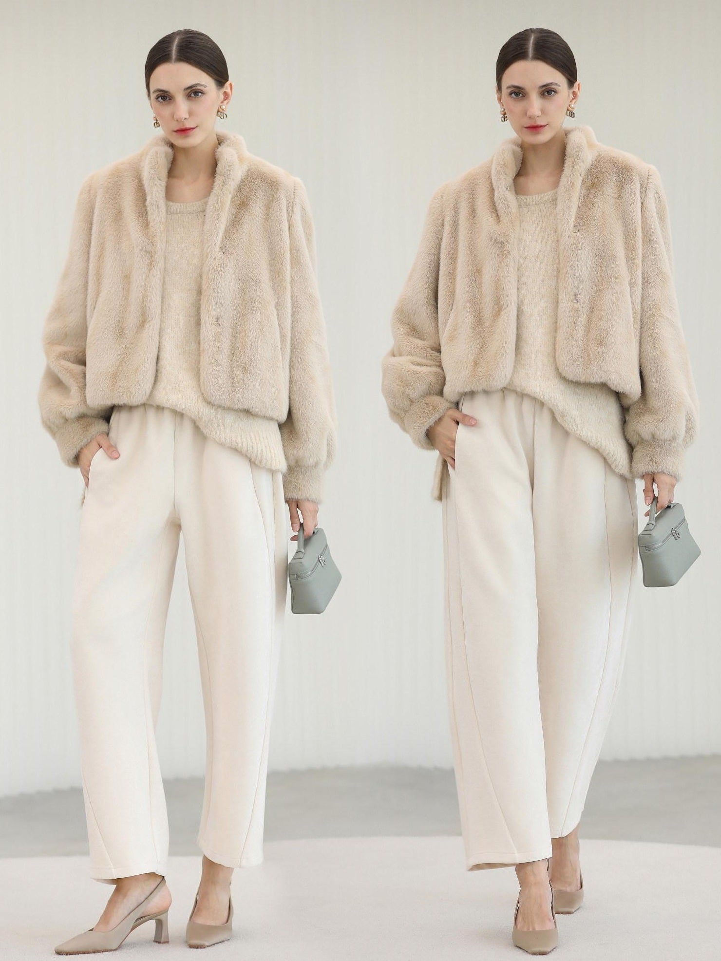 COCOBELLA Cozy Thick Loose Fit Commuter Round Neck Long Sleeve Knit Beige Women Sweater